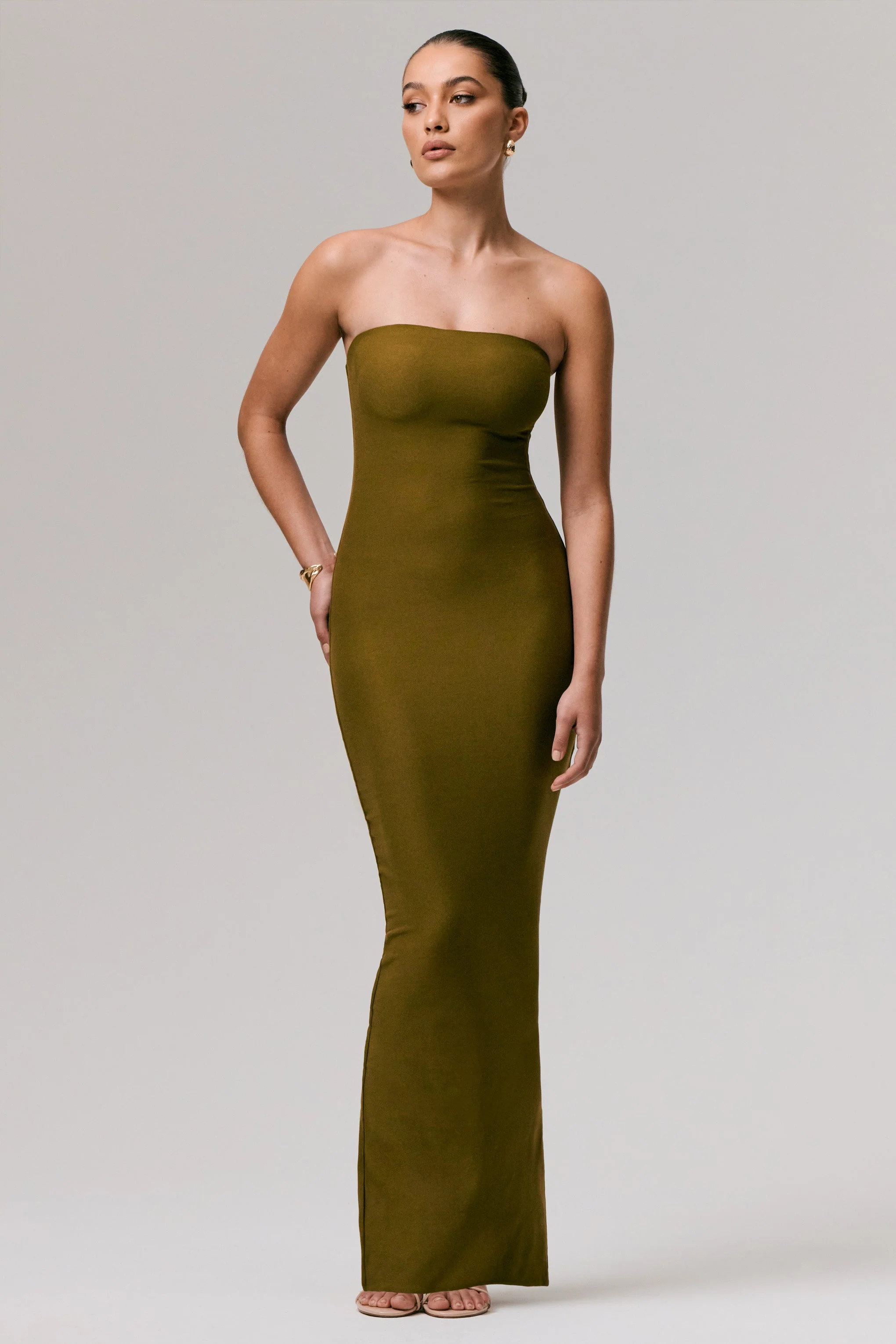 Angelie | Green Bandeau Bodycon Maxi Dress