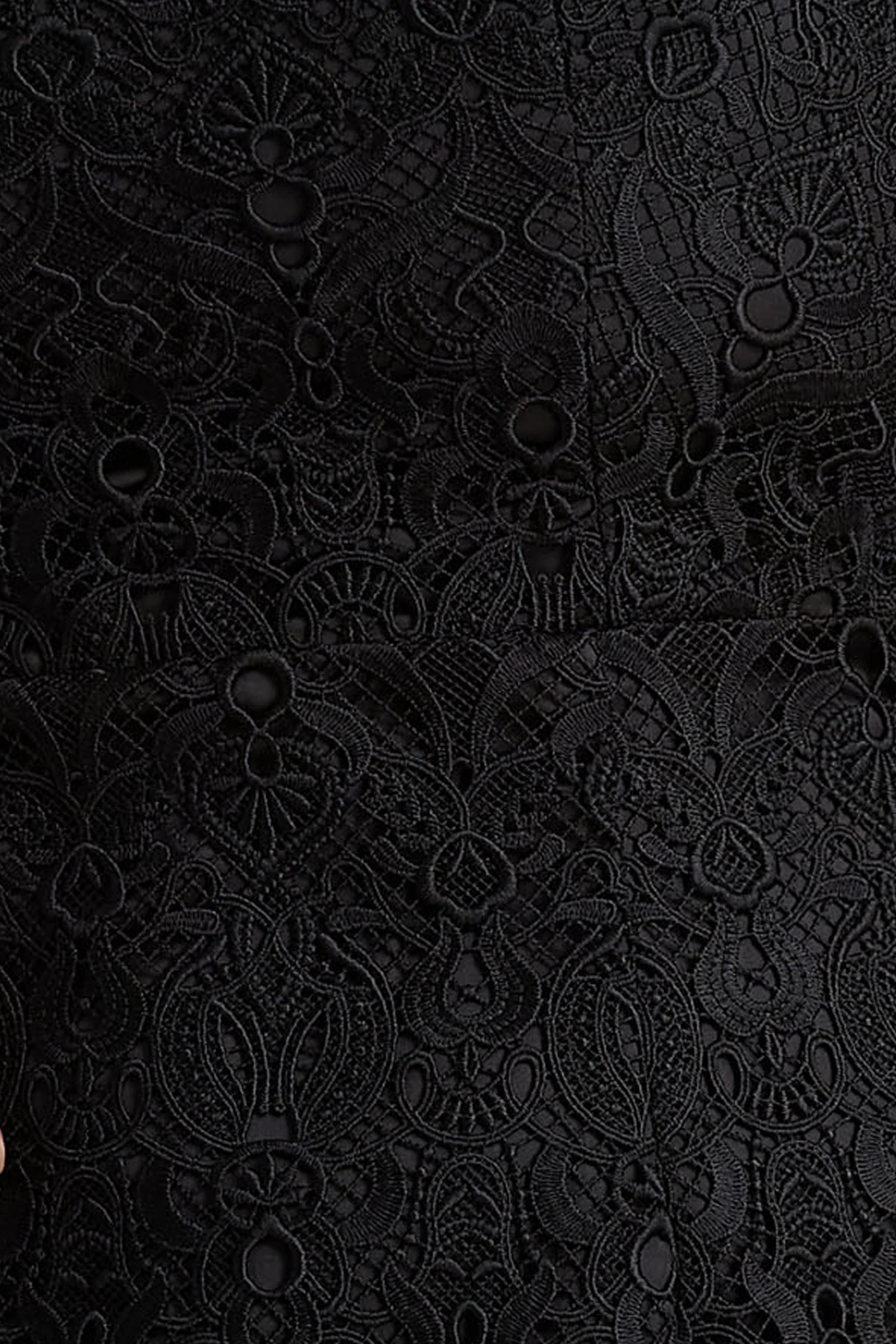 Leanne | Black Mesh And Lace Crew-Neck Fishtail Midi Dress