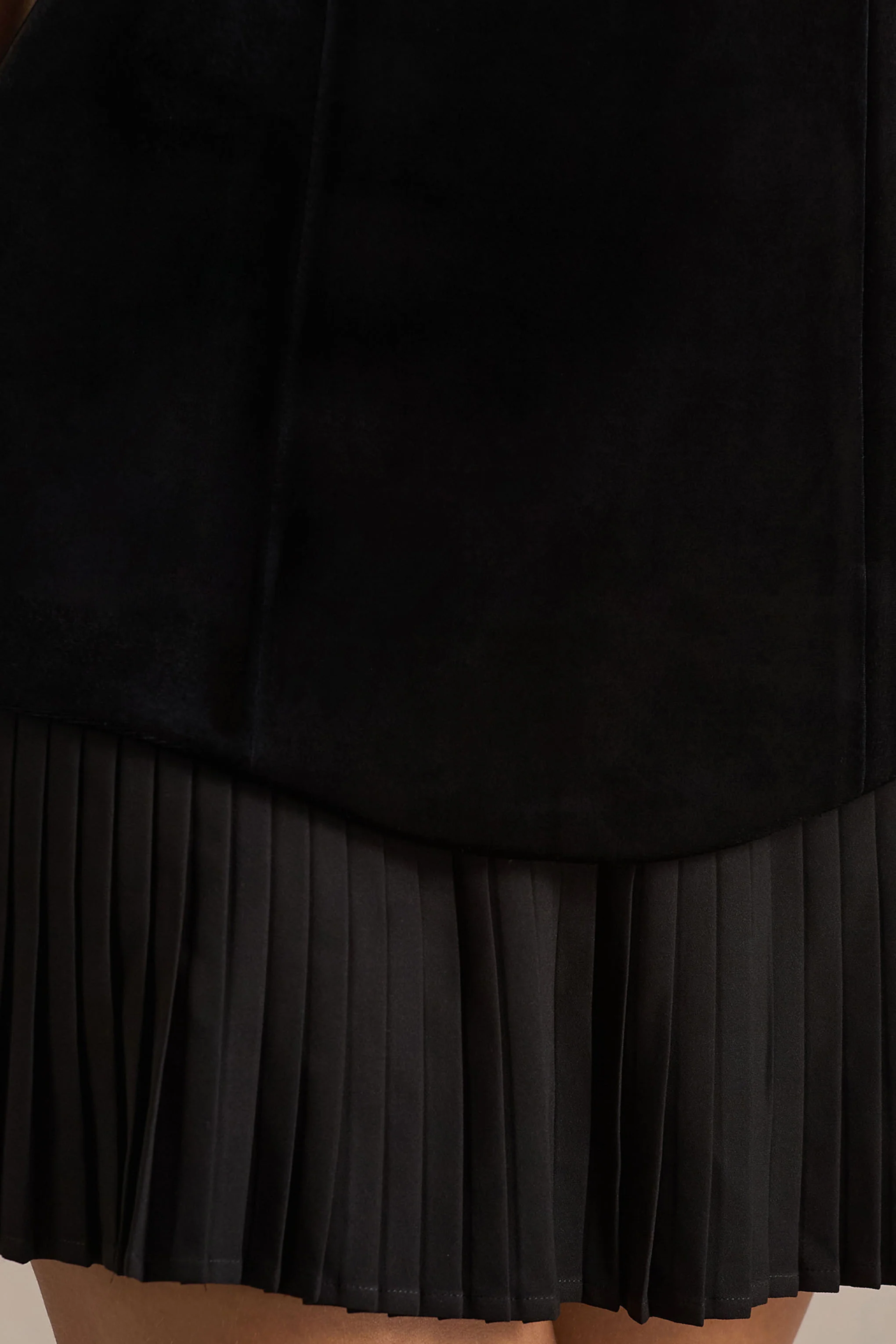 Valentina | Black Bandeau Velvet Mini Dress With Pleated Detailing