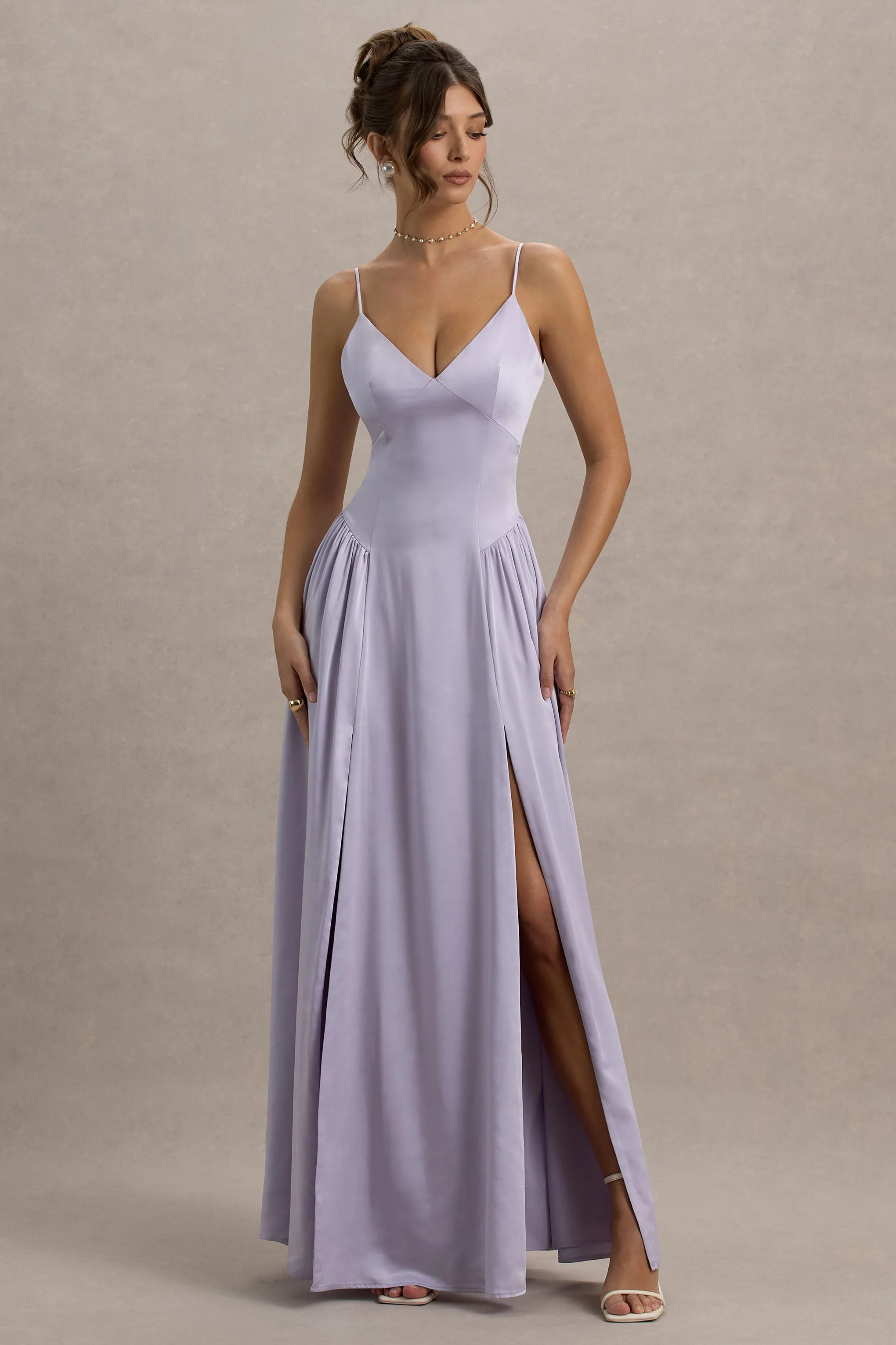 Jonas | Lilac Plunge-Neck Maxi Dress With Cami Straps