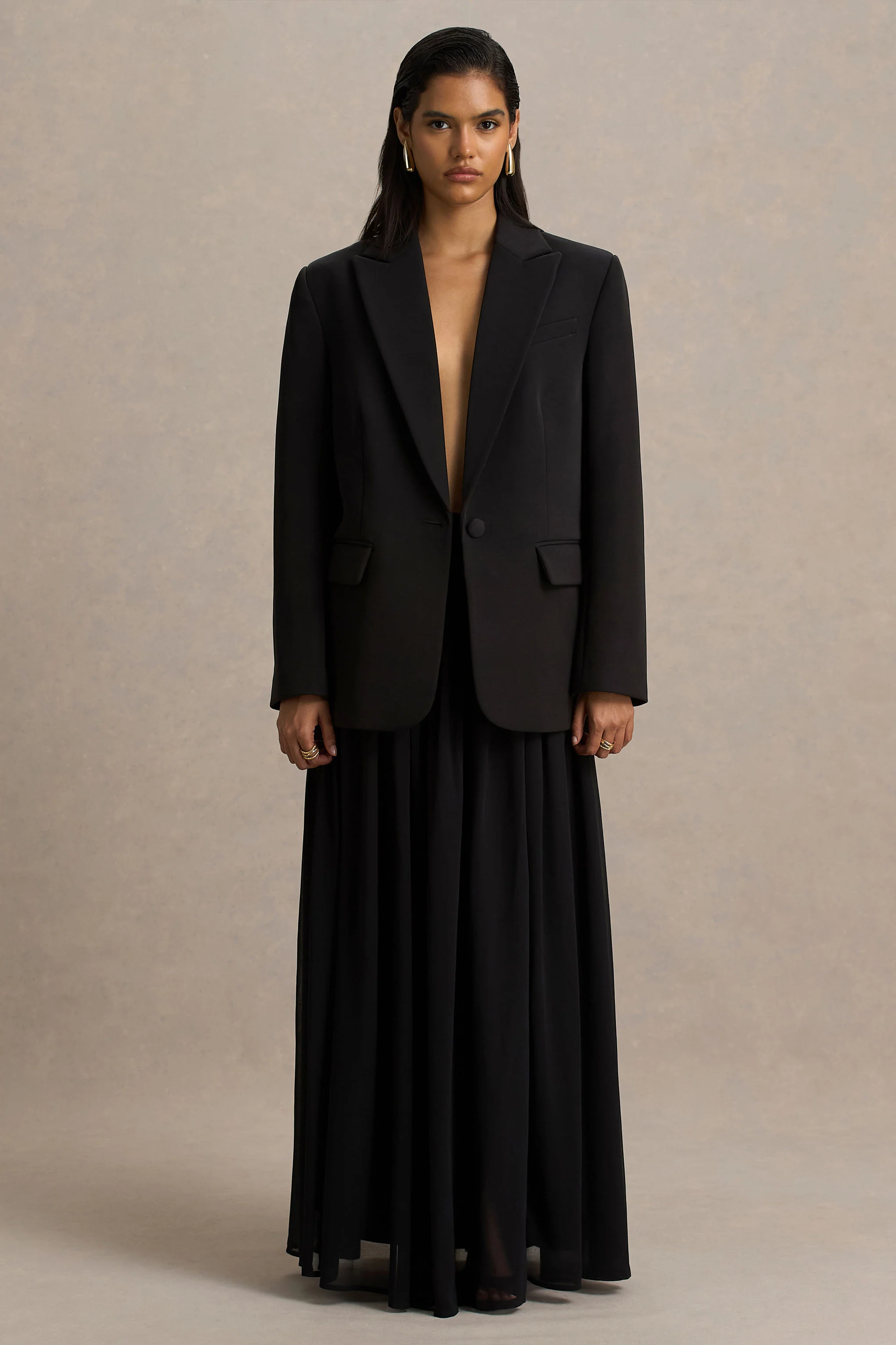 Spencer | Black Chiffon Pleated Maxi Skirt