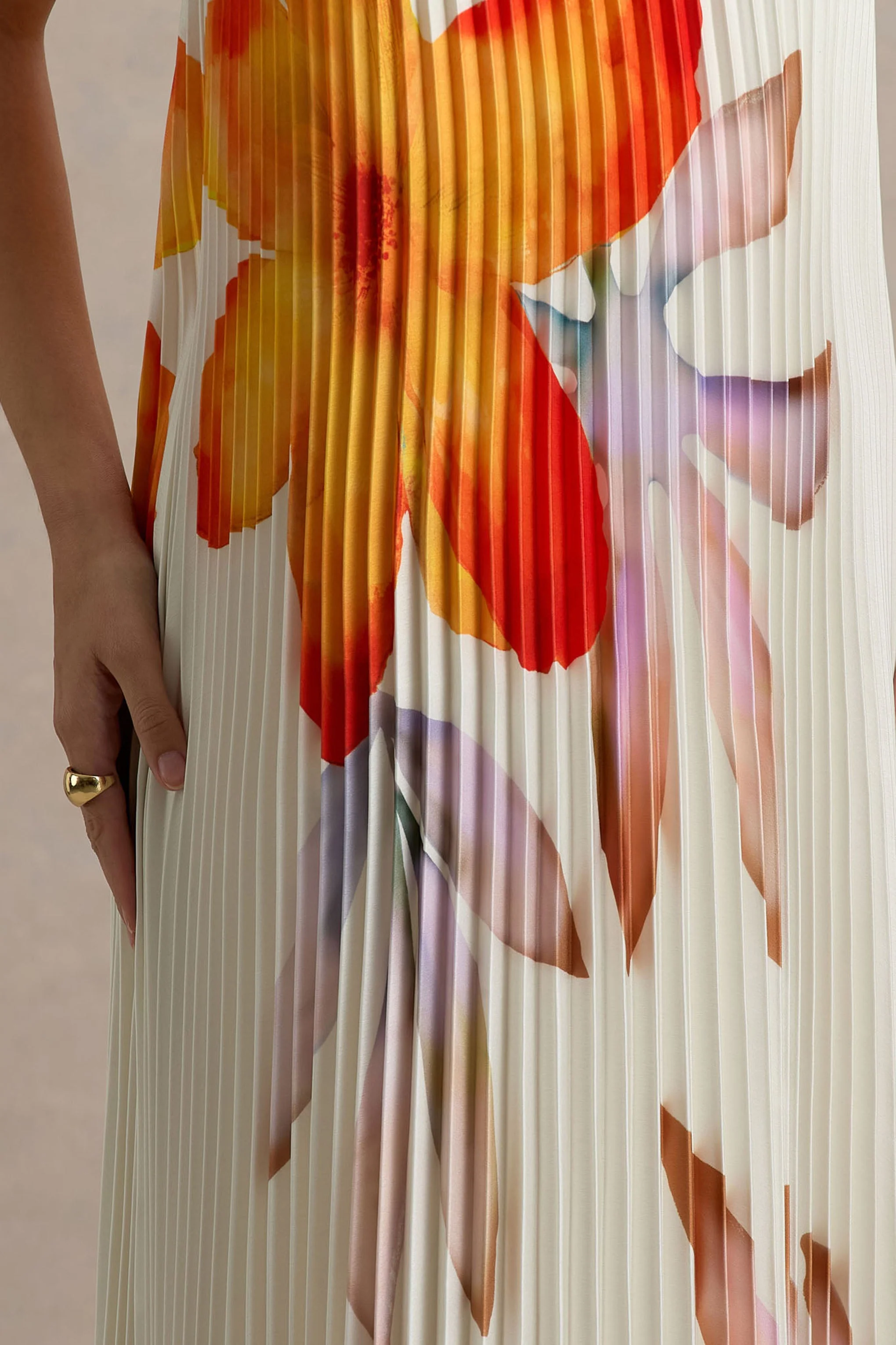 Bergamot | Orange Floral Satin Sweetheart Maxi Dress