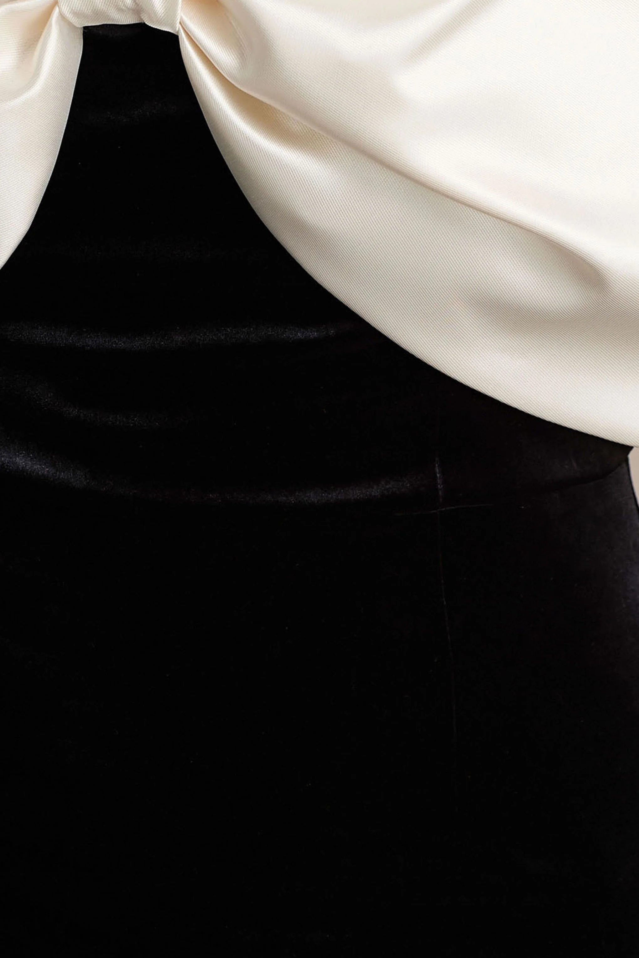 Twilight | Black And White Velvet Bardot-Neck Midi Dress With Oversized Bow