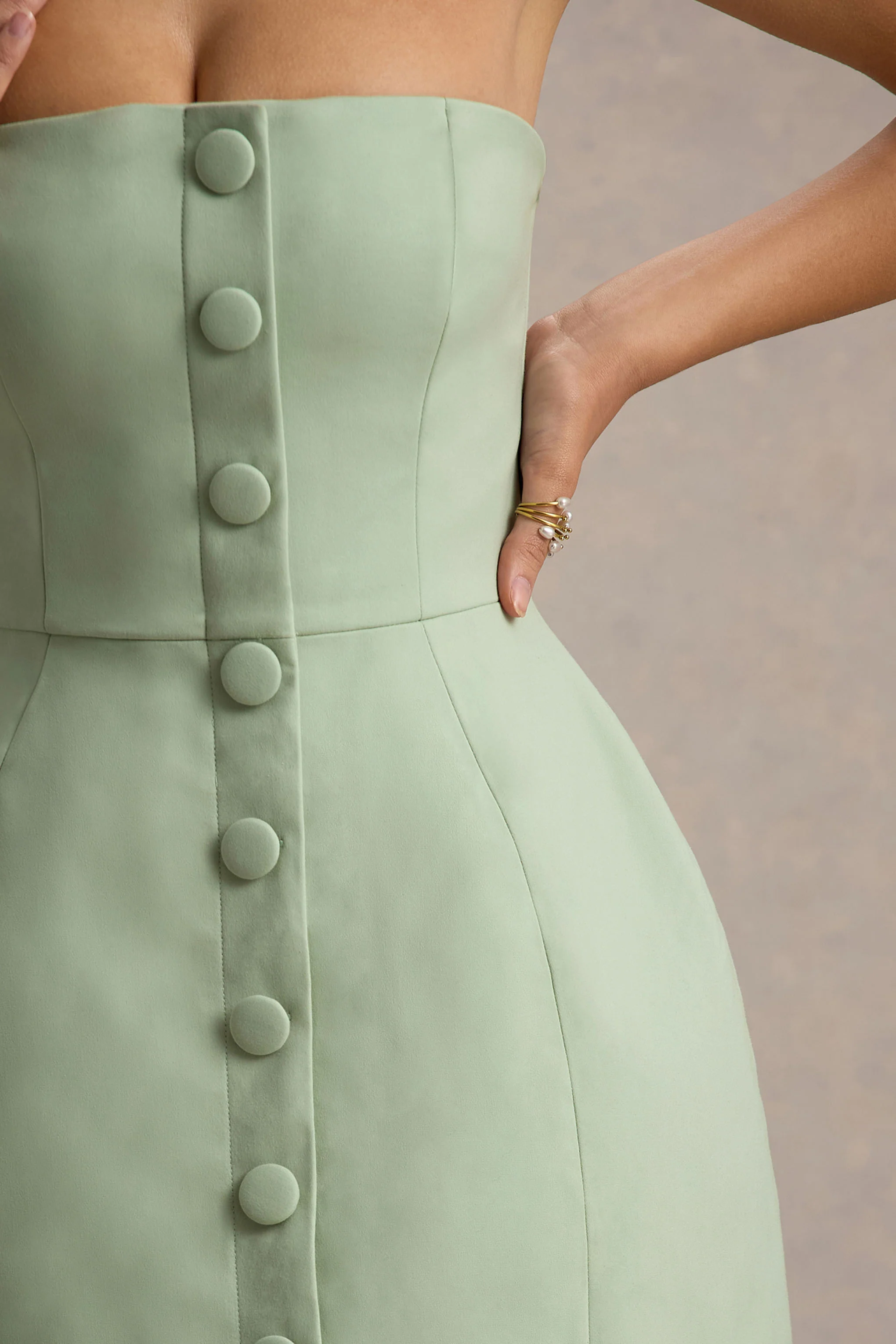 Anniston | Light Green Bandeau Tailored Button Mini Dress