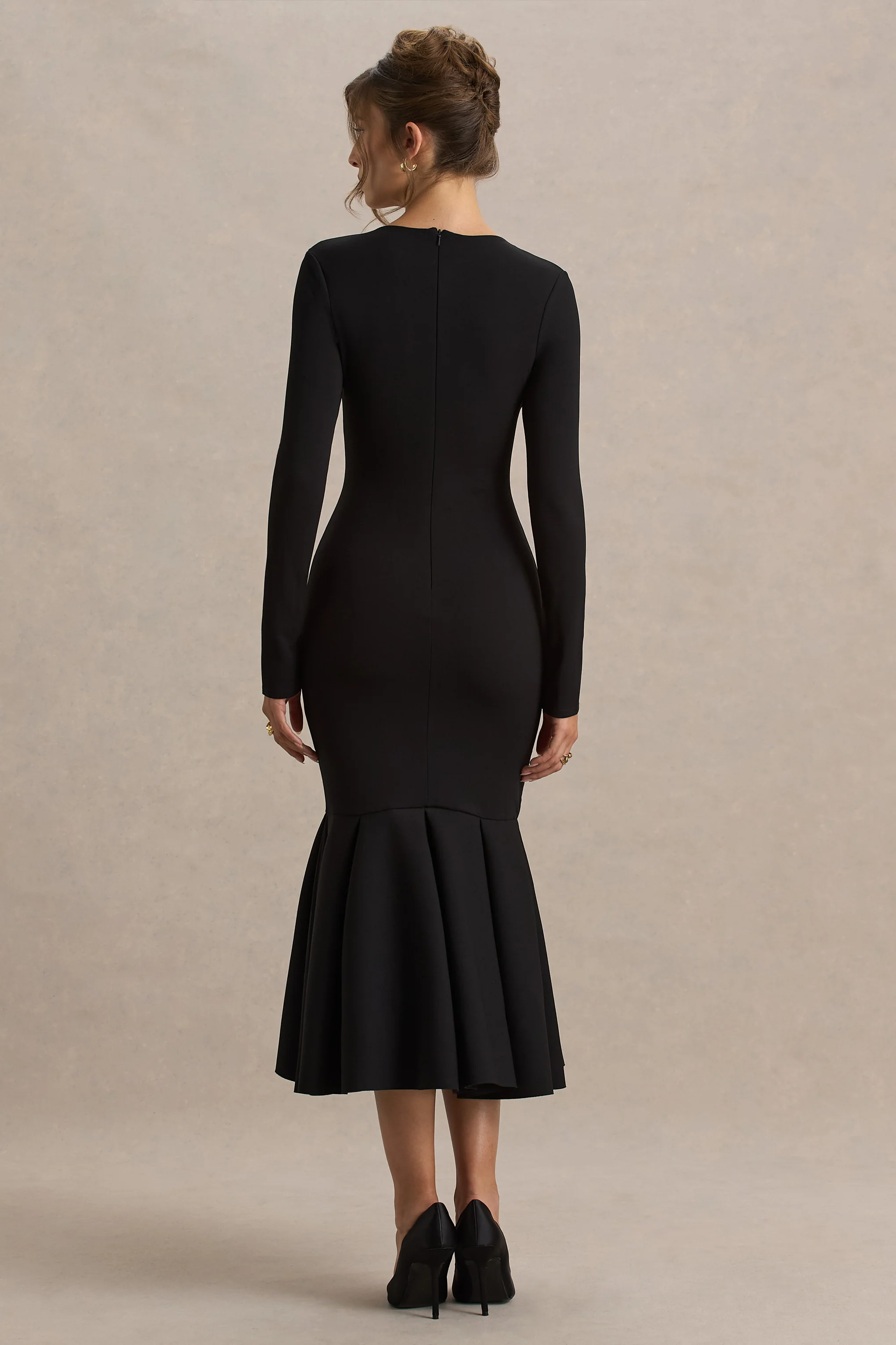 Liberty | Black High Neck Mermaid Maxi Dress With Ruffling Detail