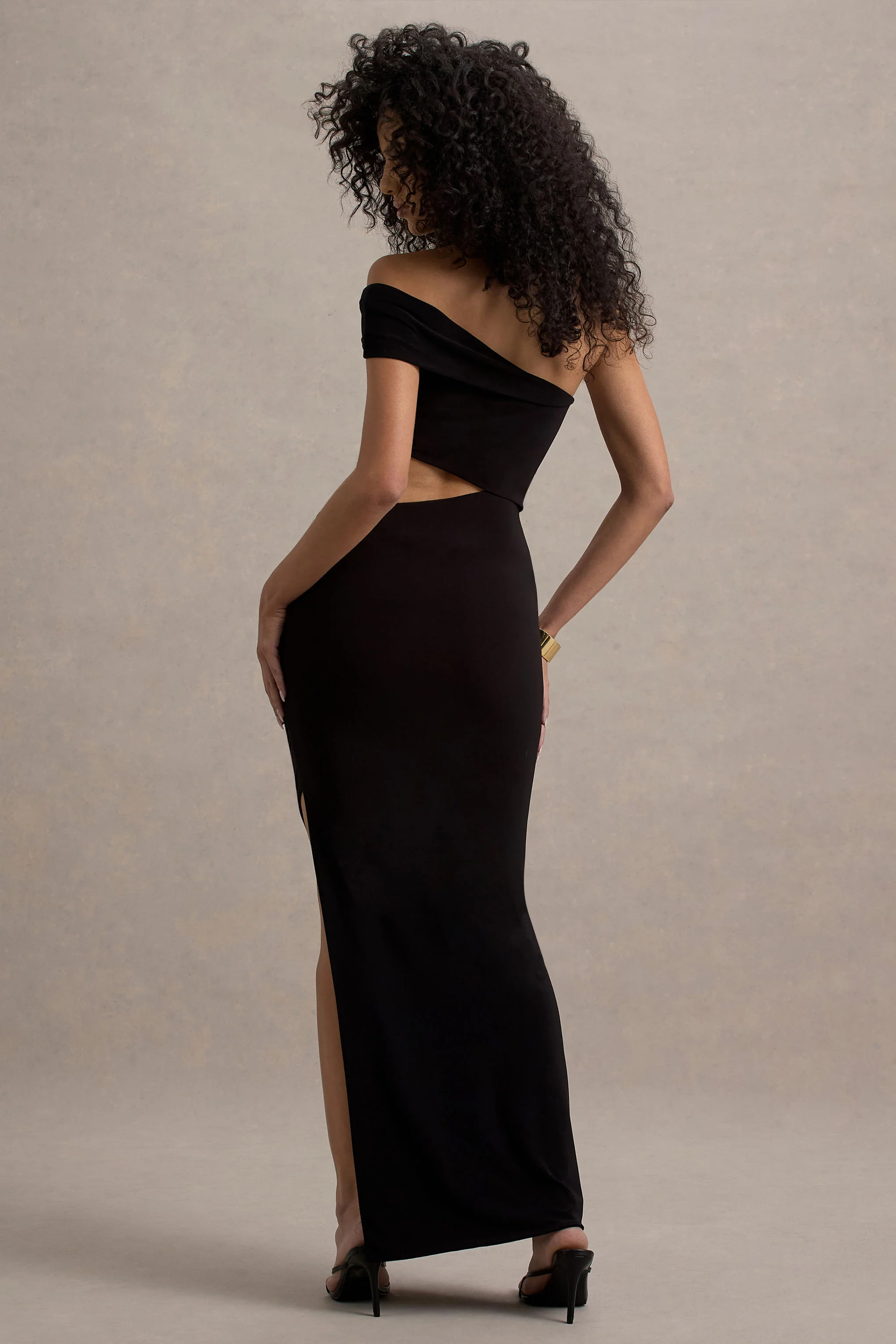 Milos | Black One-Shoulder Cut-Out Maxi Dress With Split