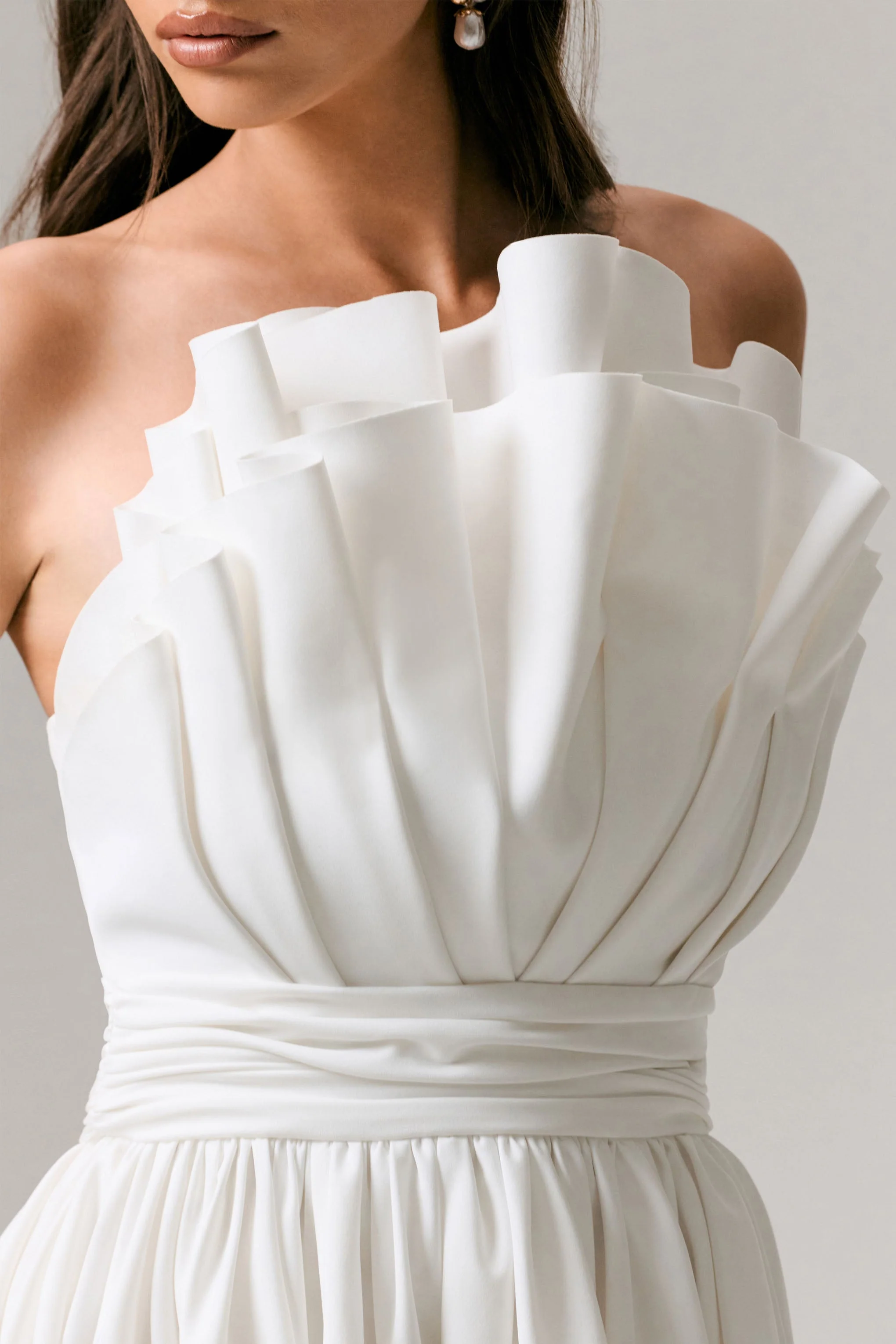Distinguished | White Asymmetric Ruffled Mini Dress