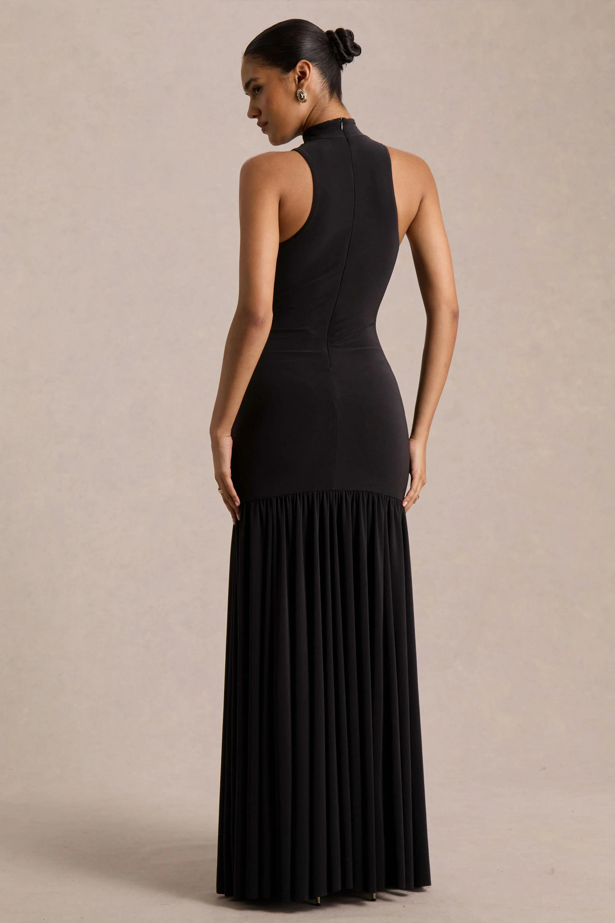 Tasmin | Black High-Neck Maxi Dress With Drop-Waist