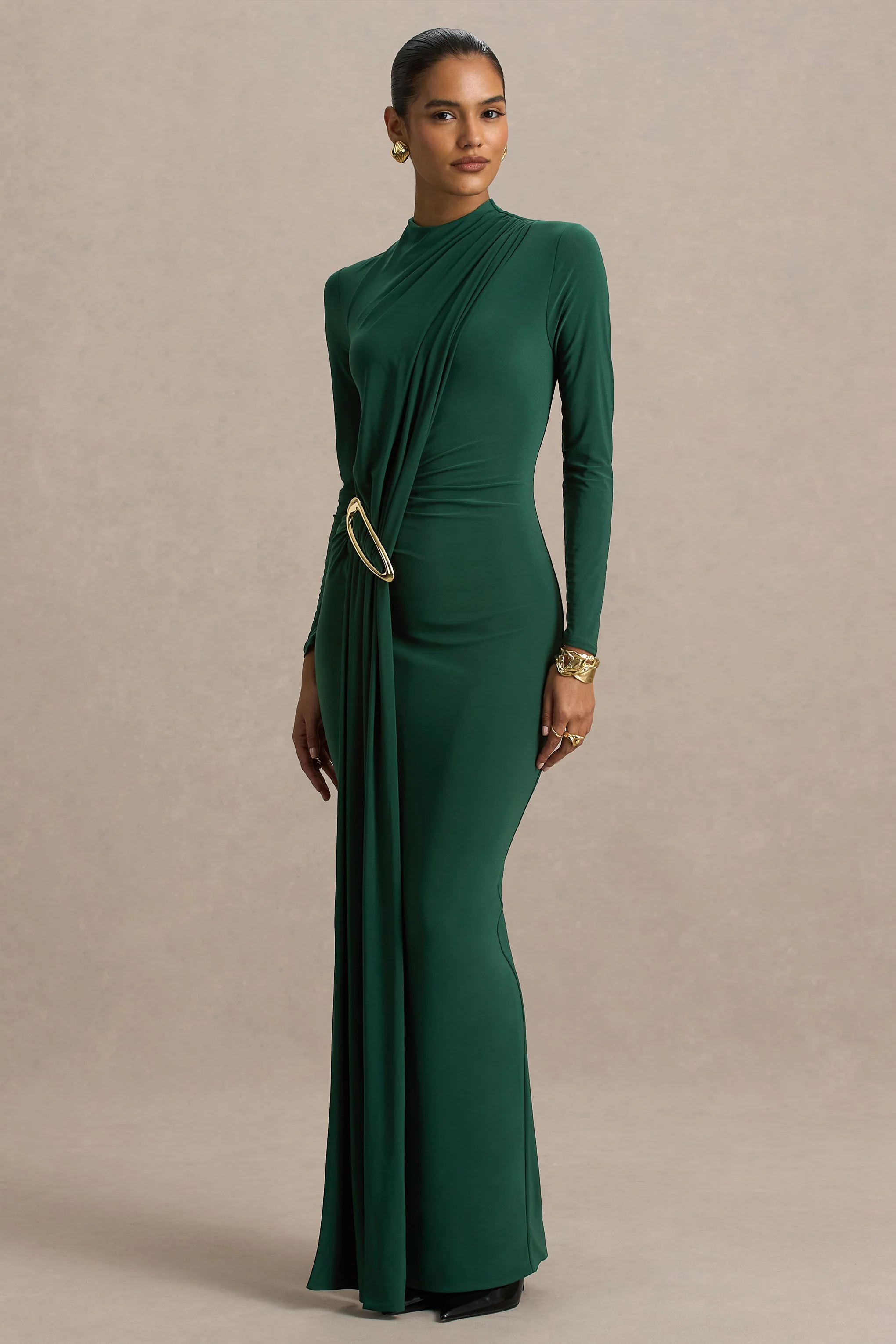 Zadie | Teal High-Neck Maxi Dress With Gathered-Detail