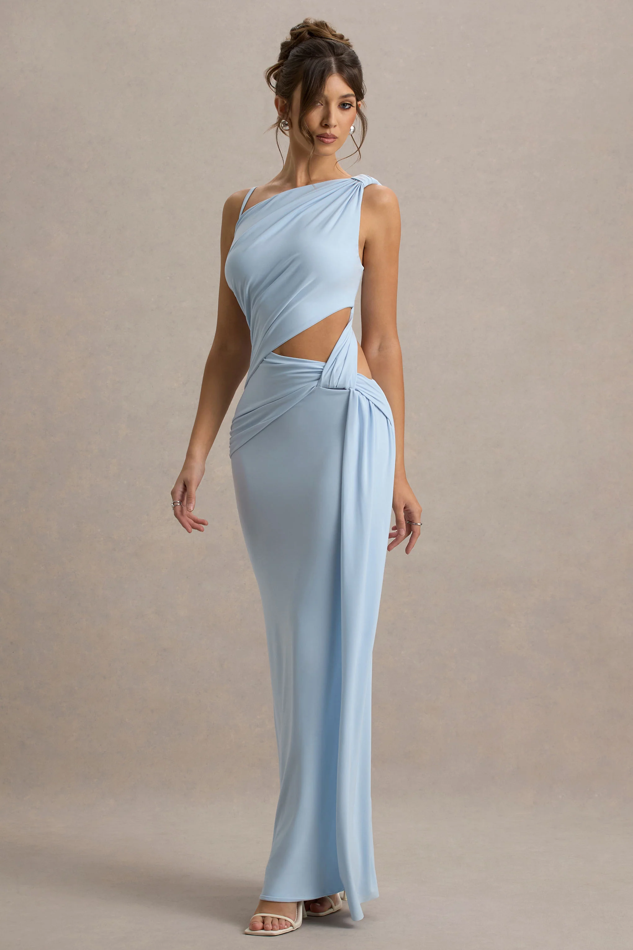 Storm | Powder Blue Asymmetric Maxi Dress With Cut-Out Details
