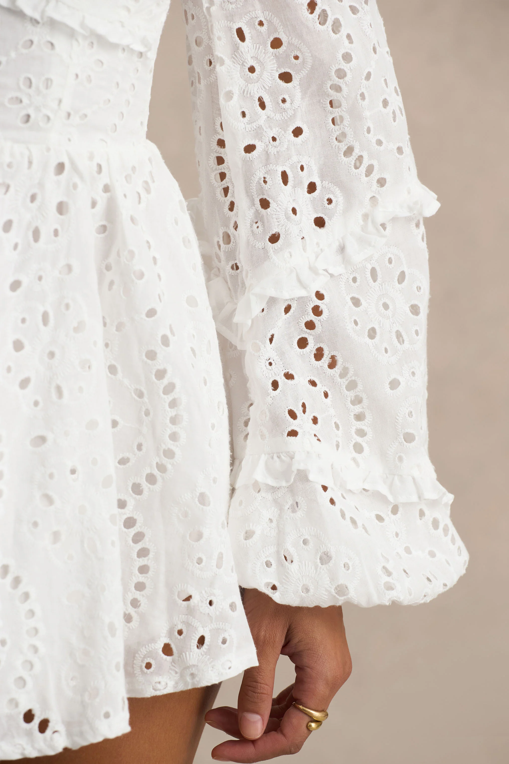 Mariella | White Broderie Bardot Ruffled Playsuit