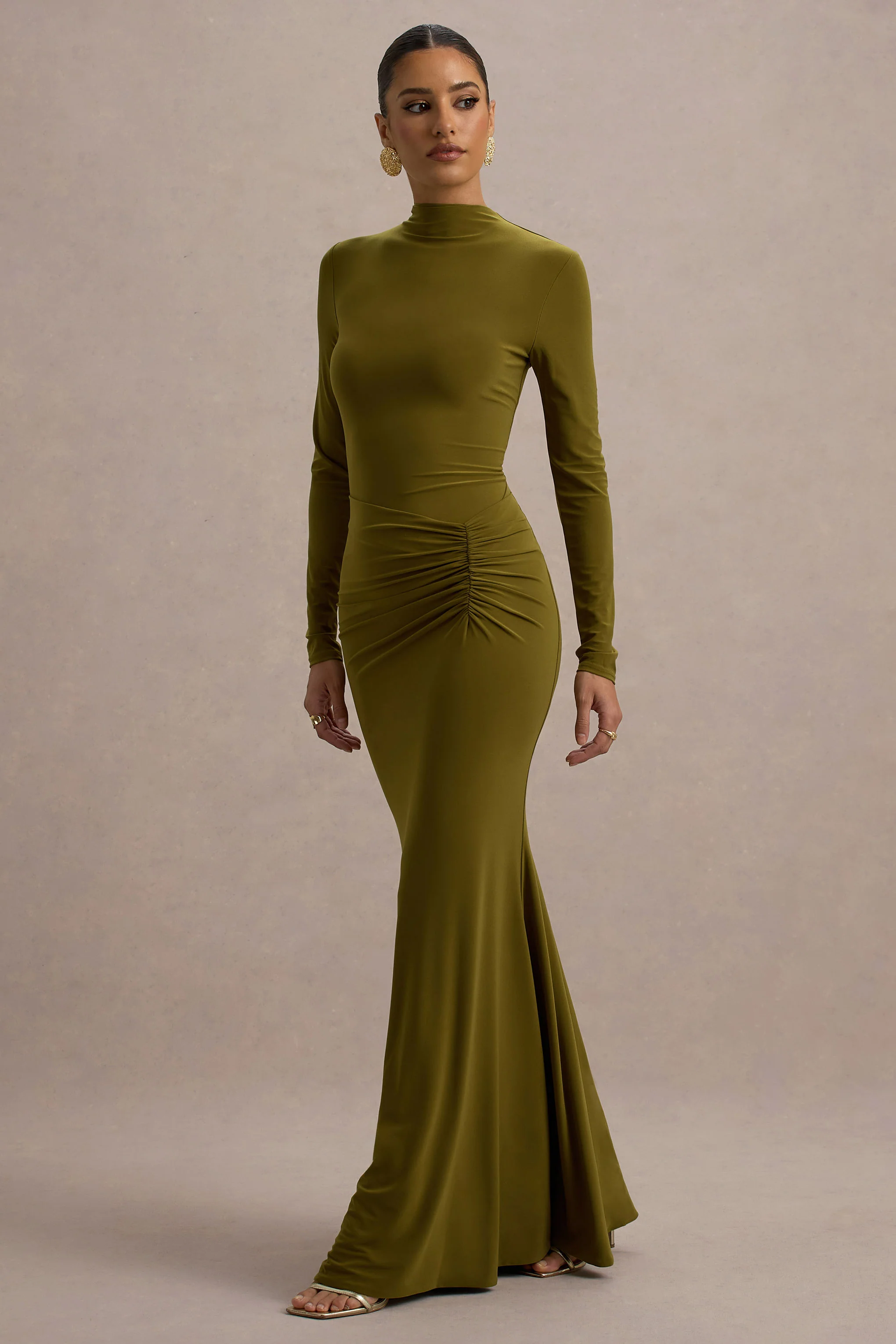 Reid | Green Long-Sleeve Gathered Maxi Dress