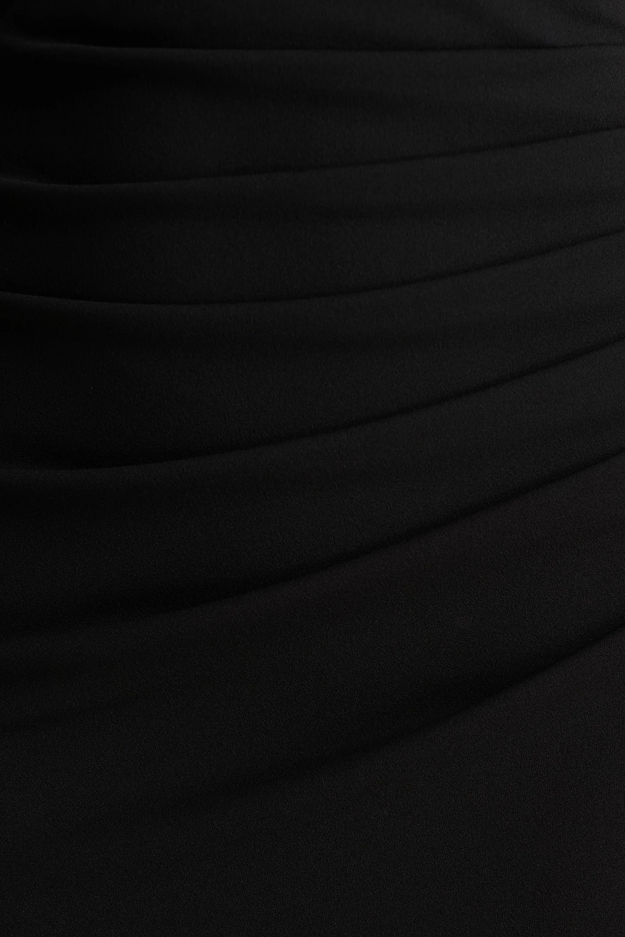 Leah | Black Asymmetric-Neck Midi Dress With Cape-Sleeve And Draped Detailing