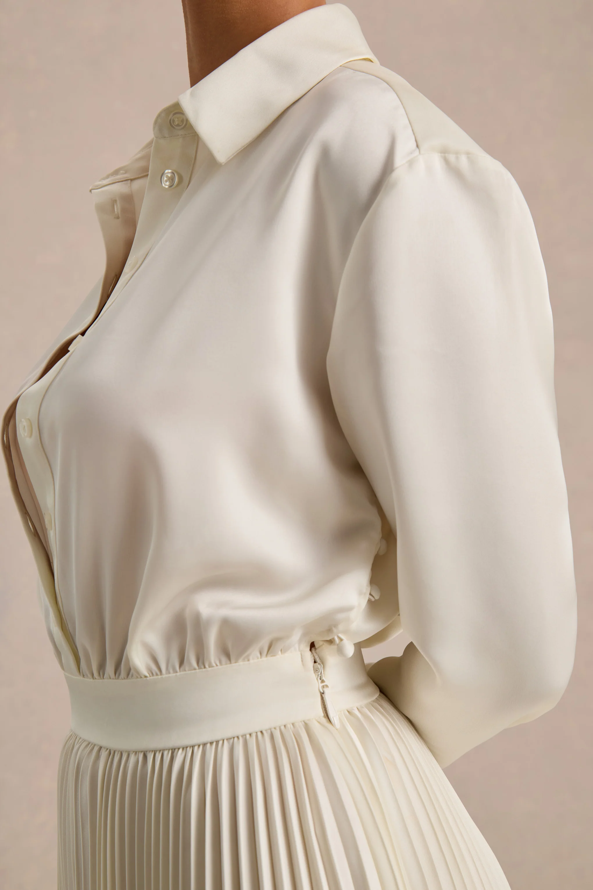 Naxos | Cream Satin Shirt Maxi Dress