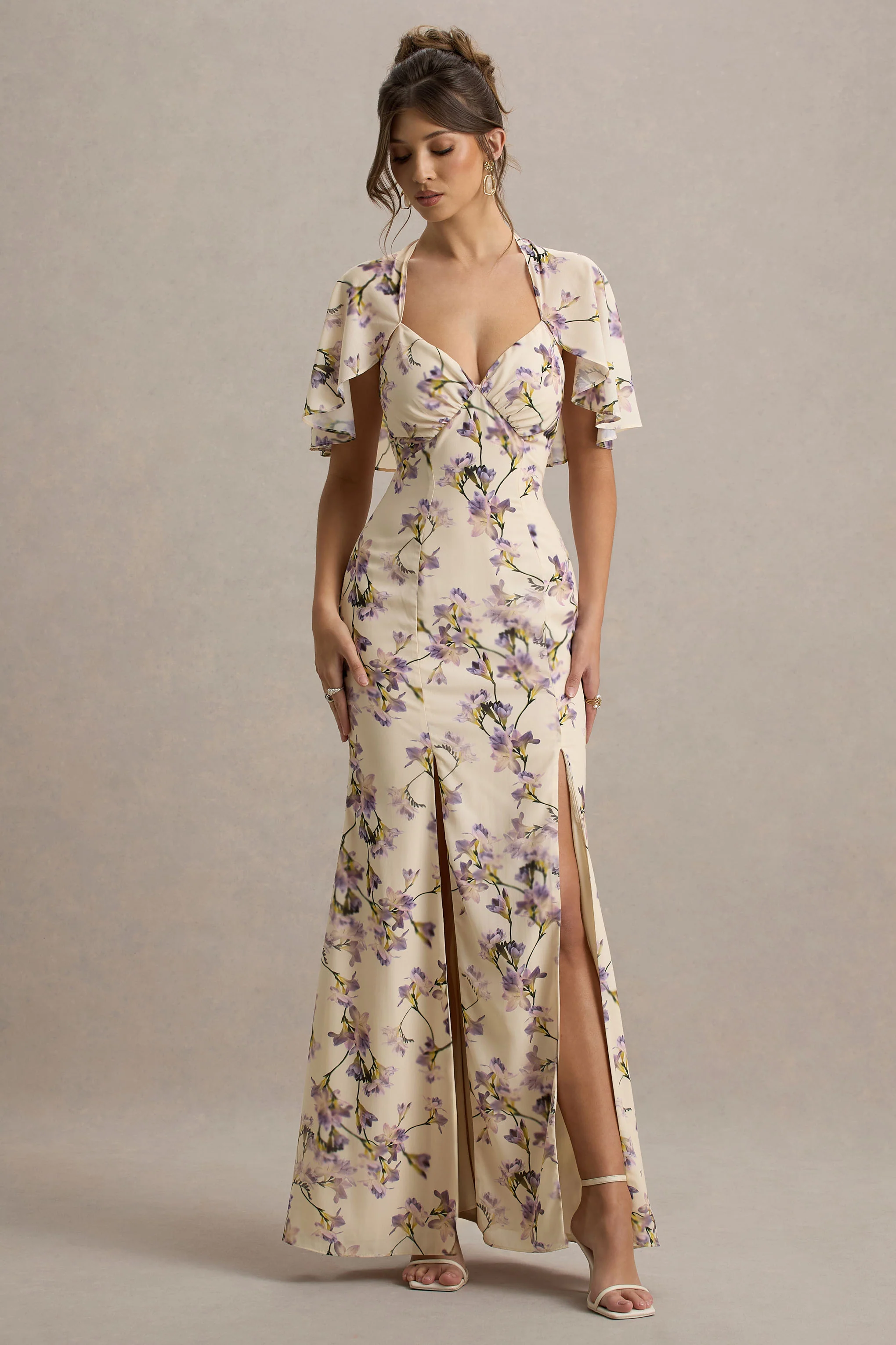 Stila | Lemon Floral Print Plunge-Neck Maxi Dress With High Front Split