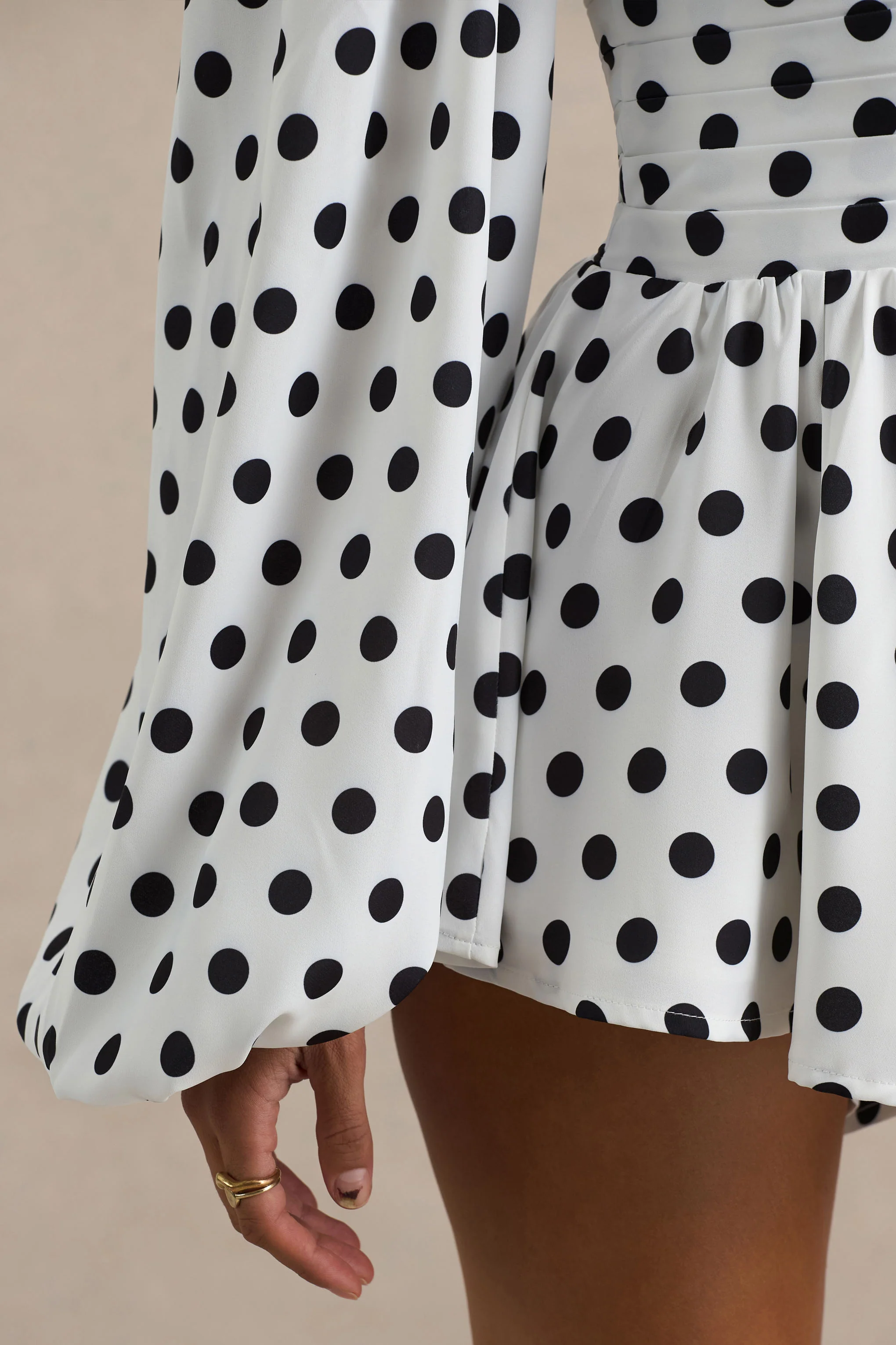 Laurel | White Polka Dot V-Neck Balloon Sleeve Playsuit