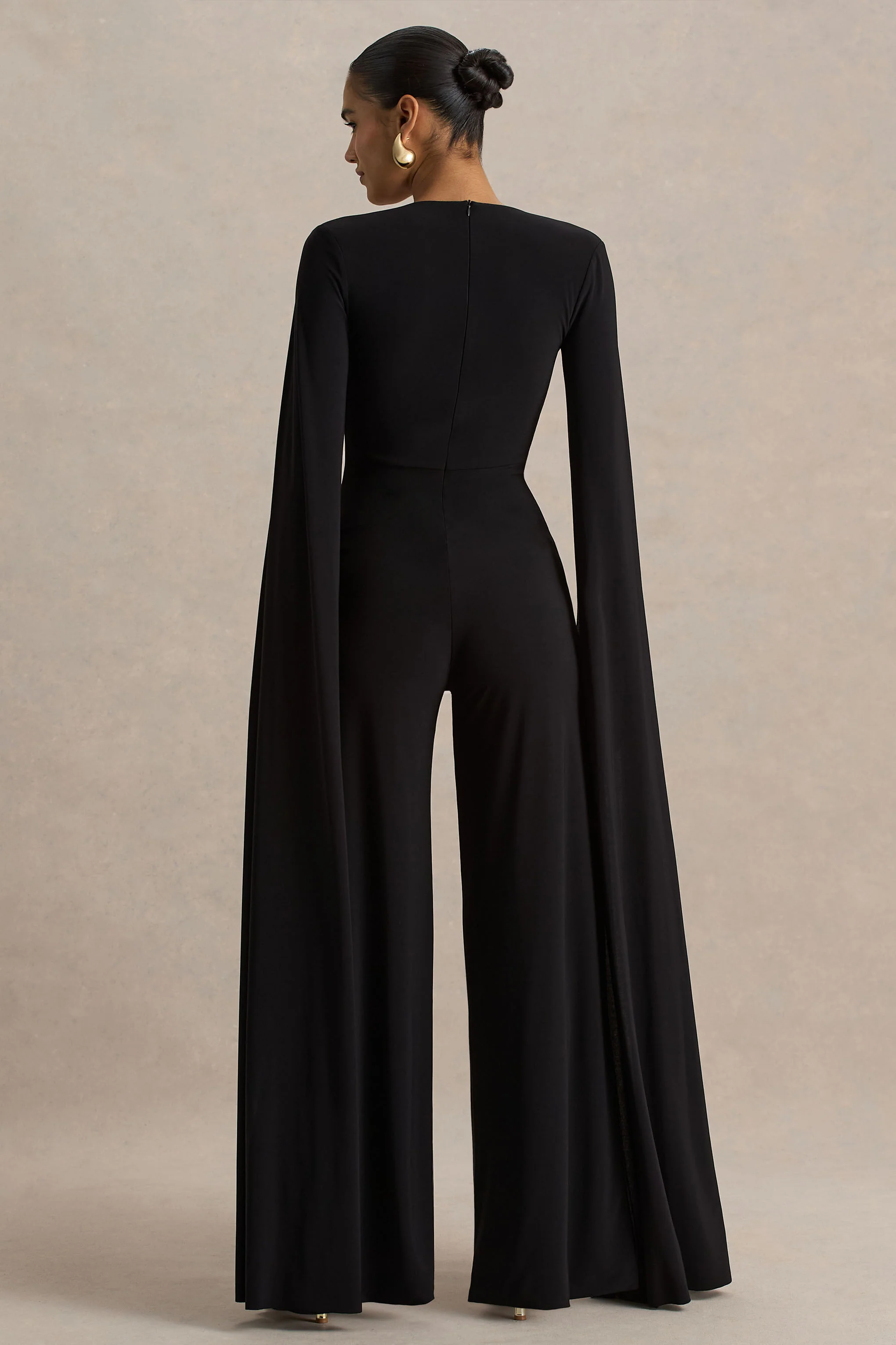 Zara | Black Square-Neck Jumpsuit With Cape Sleeves