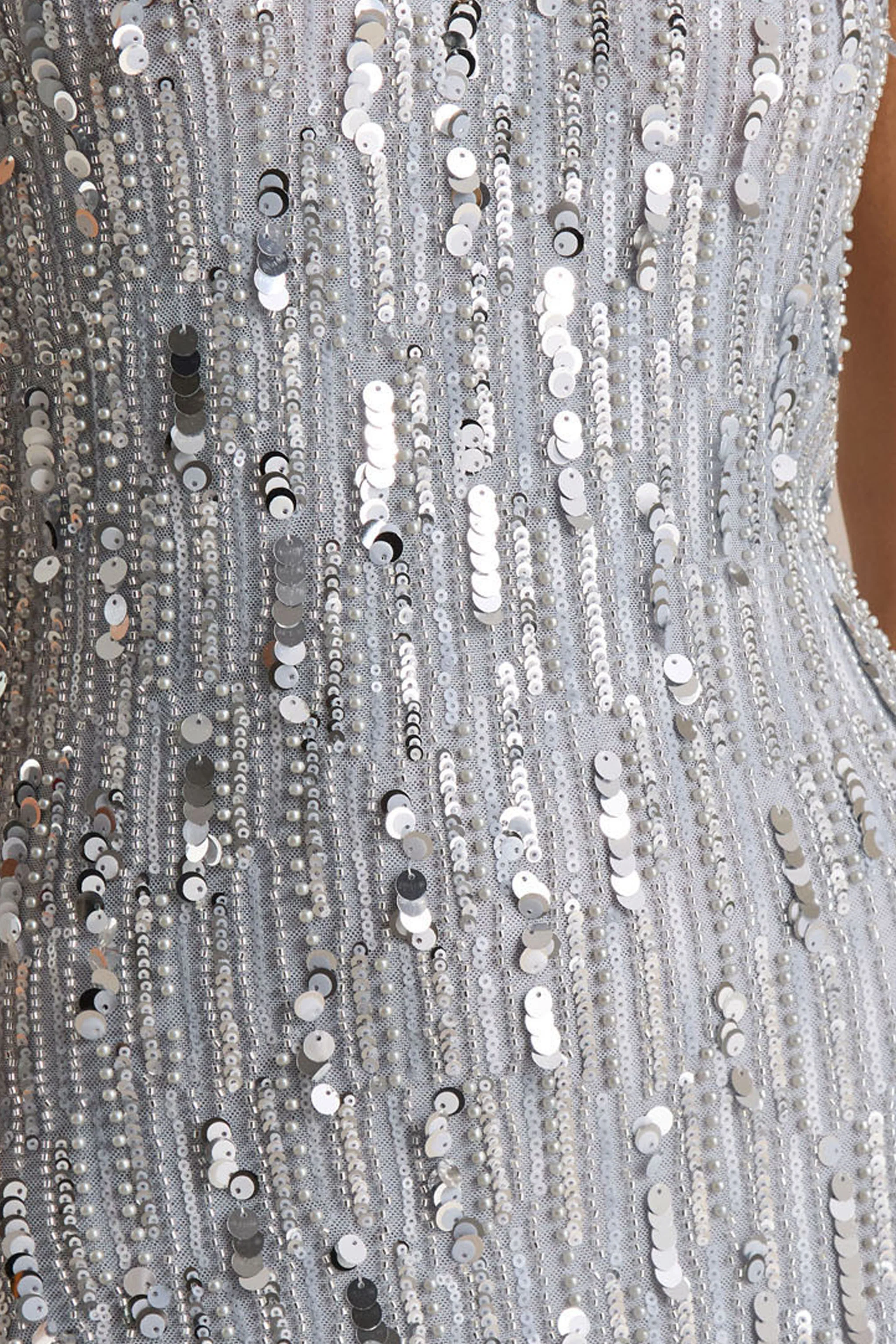 Zaira | Silver Sequin High-Neck Maxi Dress With Open-Back