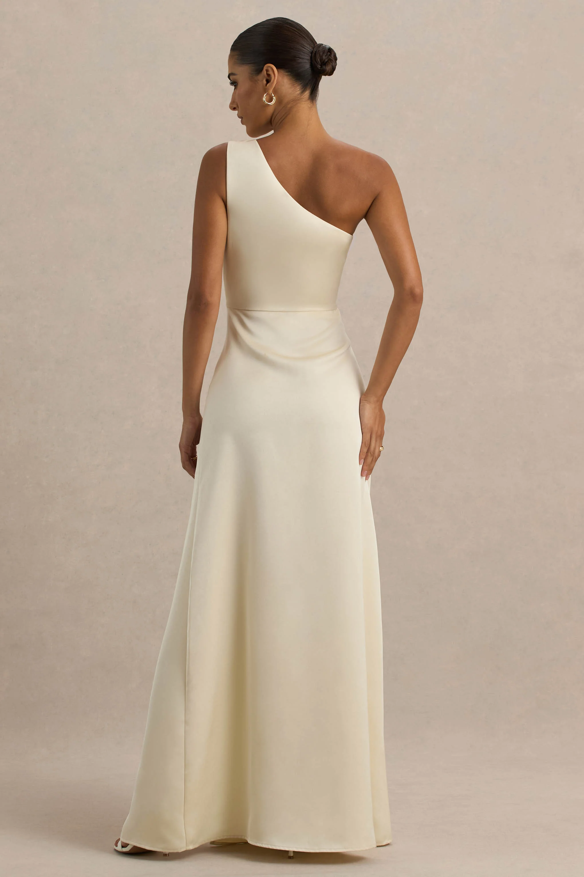 Beth | Pale Lemon Asymmetric Neckline High-Split Maxi Dress