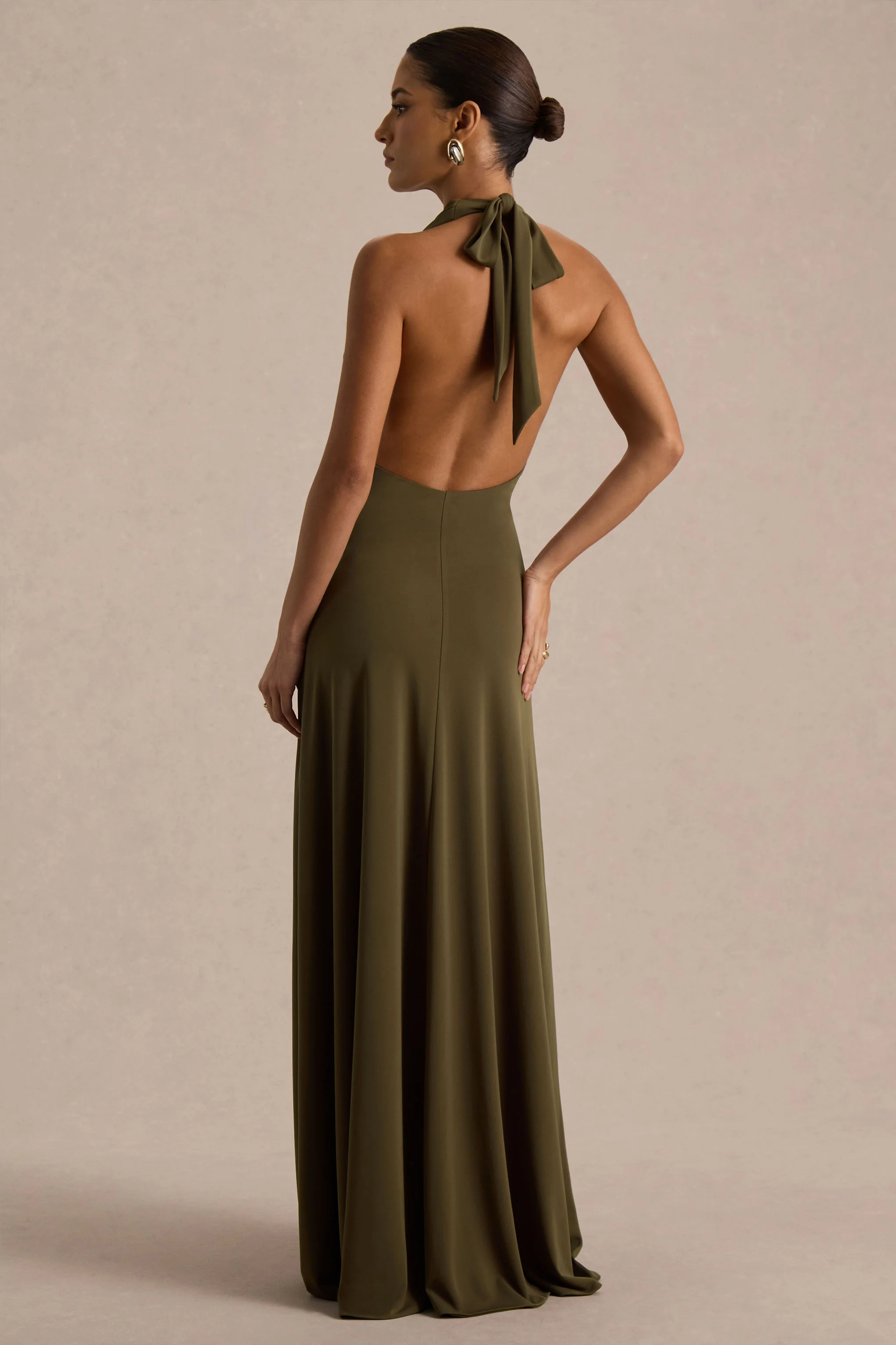 Mist | Olive Plunge-Neck Split Maxi Dress