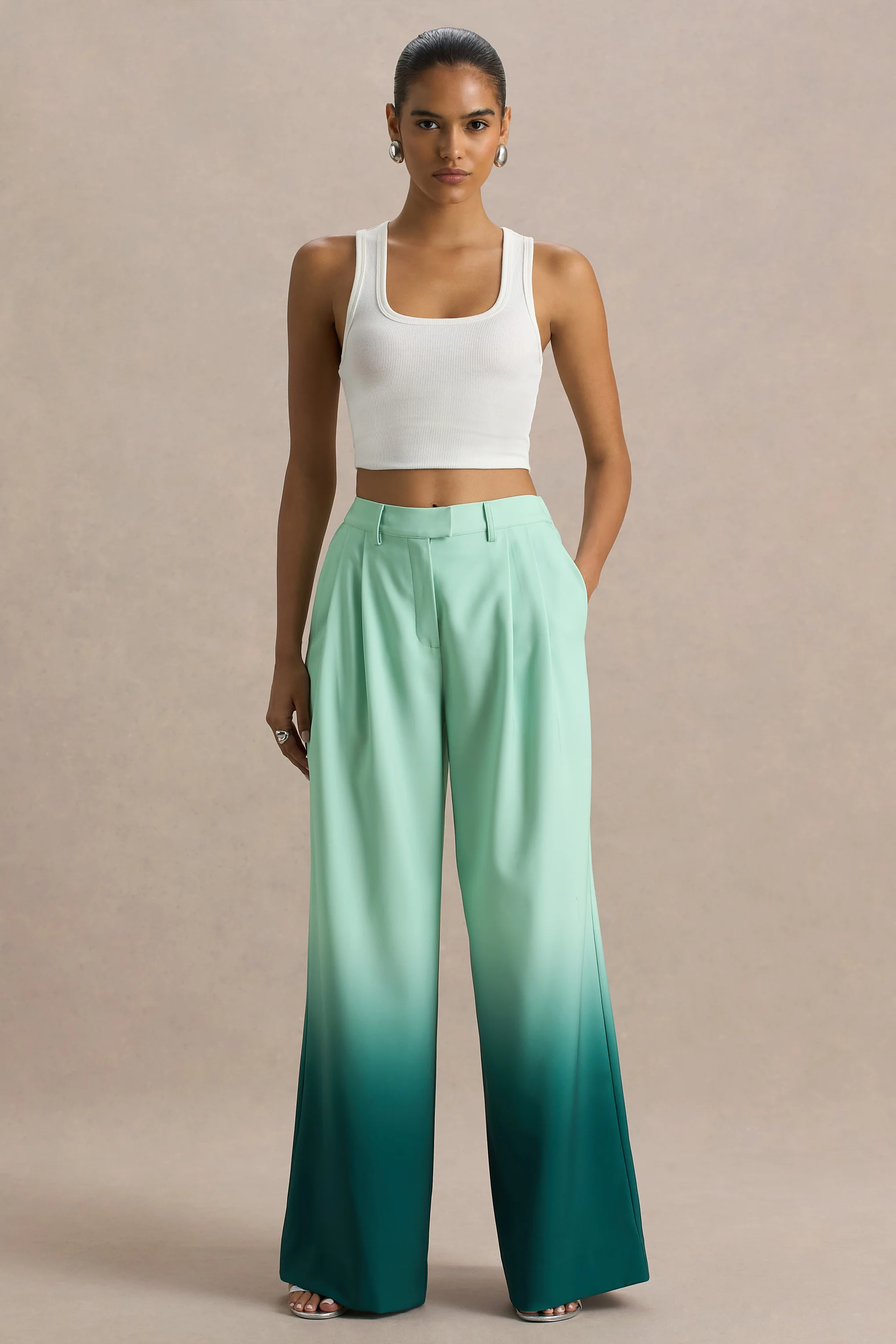 Safia | Emerald Ombre Satin Wide-Leg
