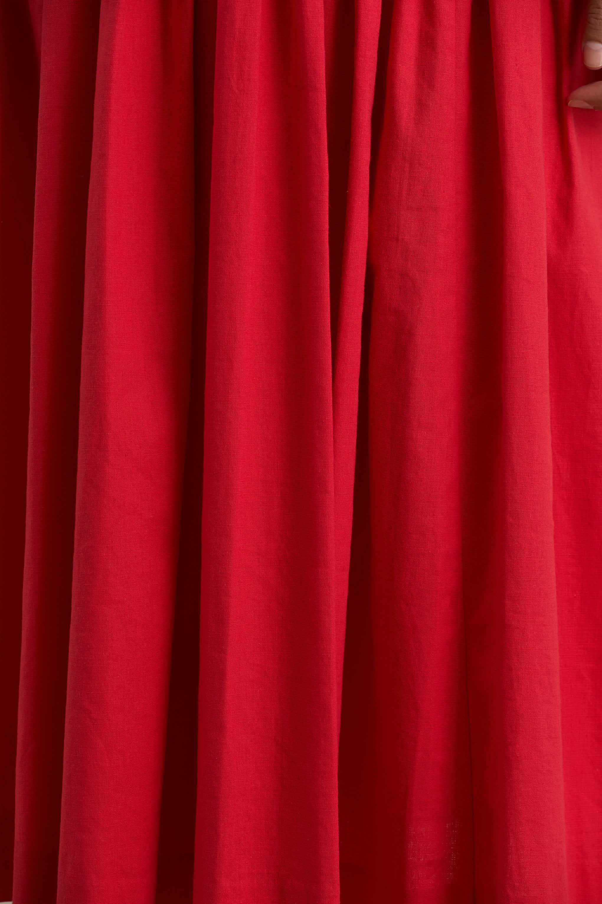 Macie | Red Sweetheart Midi Dress With Balloon Sleeves