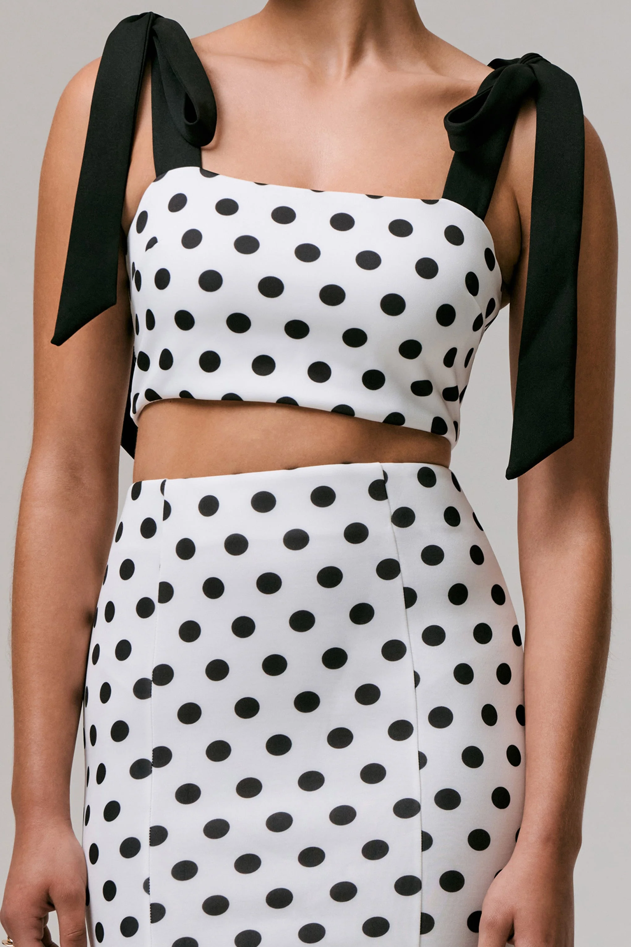 Phoebe | Black & White Polka Dot Crop Top With Tie Straps Tie