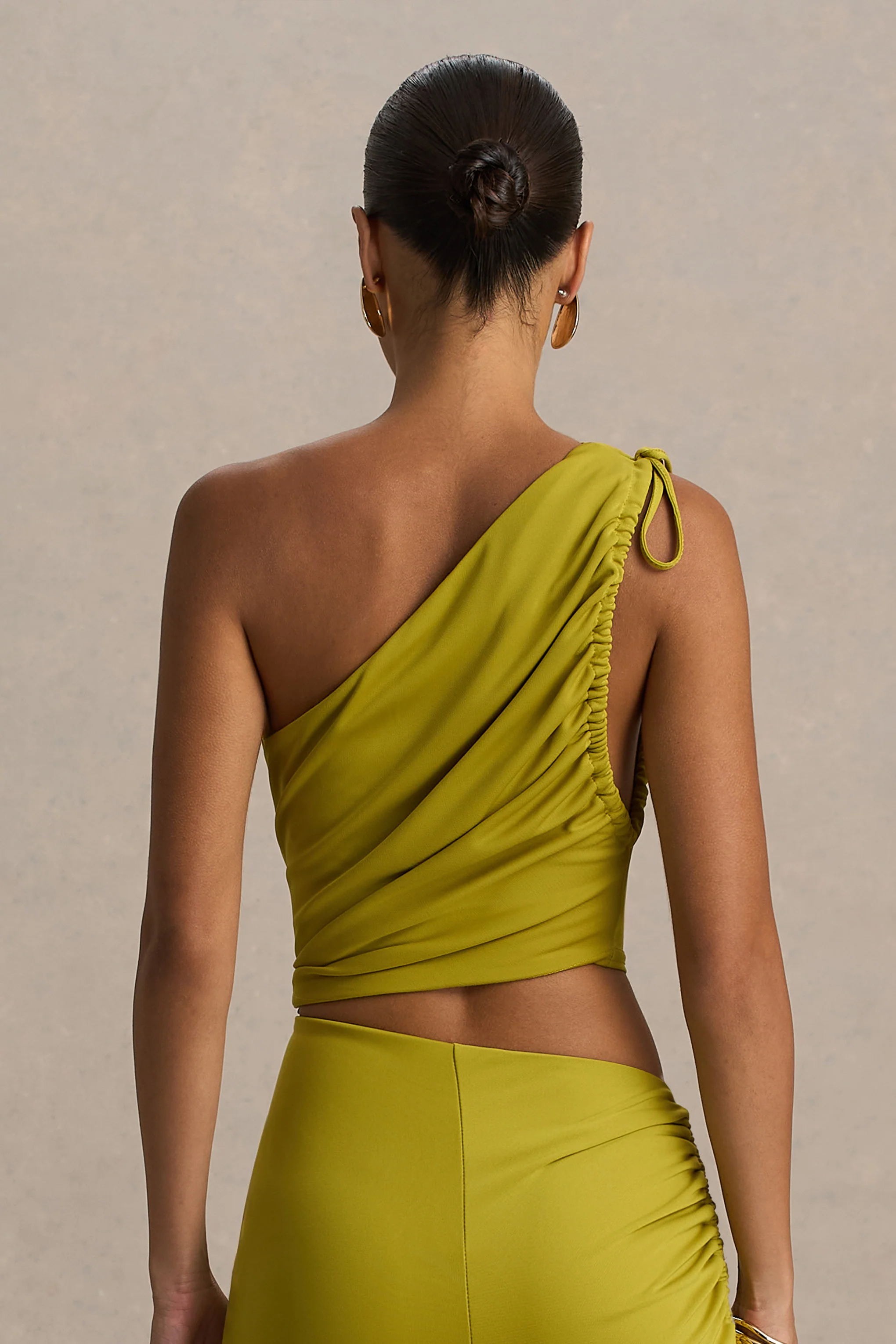 Bella | Green Asymmetric Top With Ruched Detail