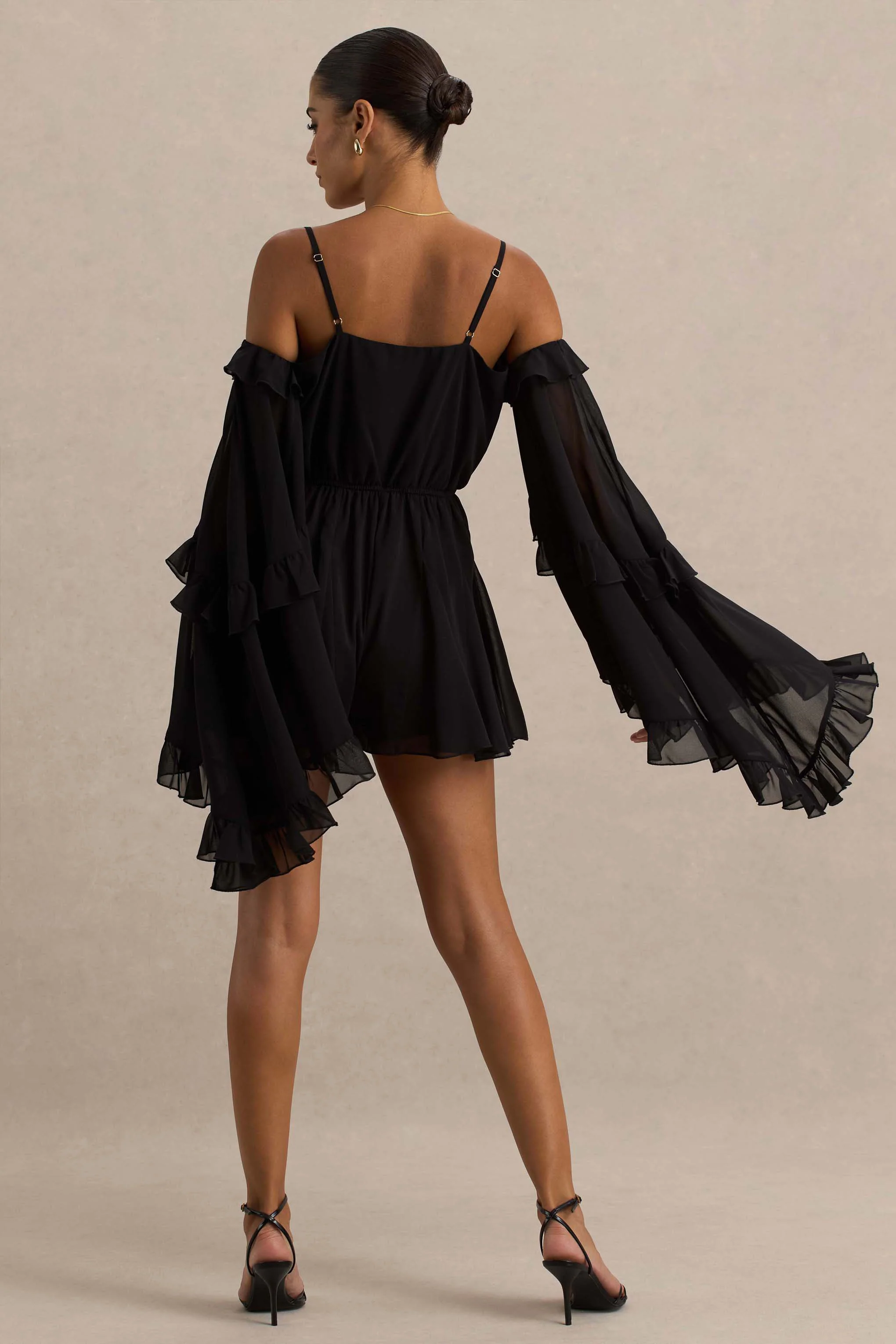 Anaya | Black Chiffon Playsuit With Long Sleeves