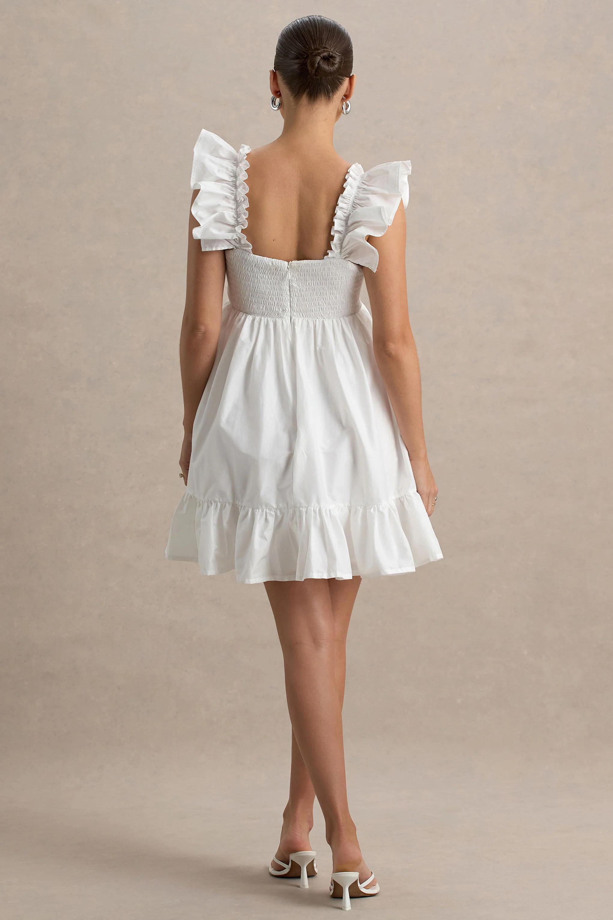 Dolly Daze | White Ruffle Sleeve Babydoll Maternity Mini Dress