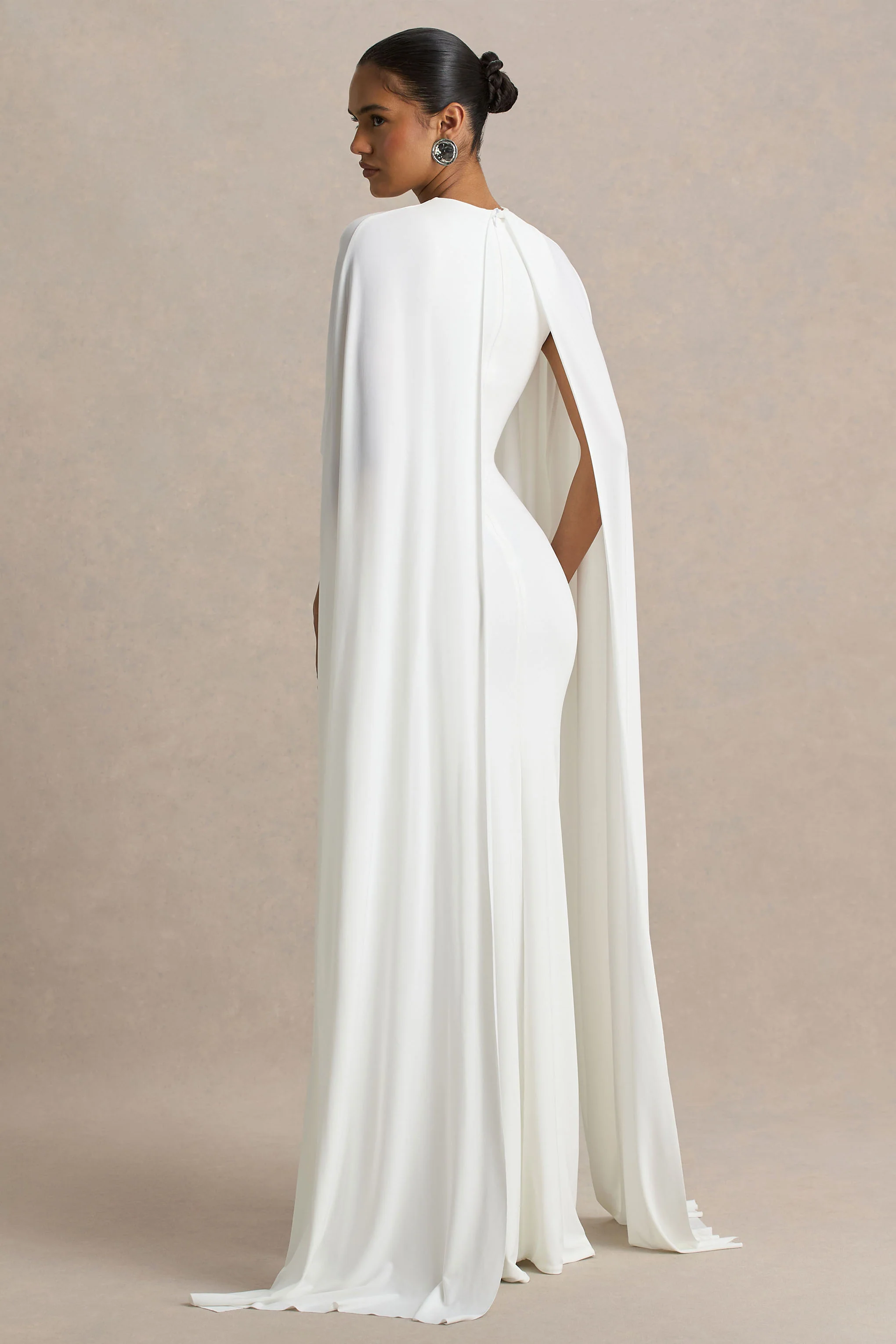 Padma | White Draped Maxi Dress With Cape Sleeves