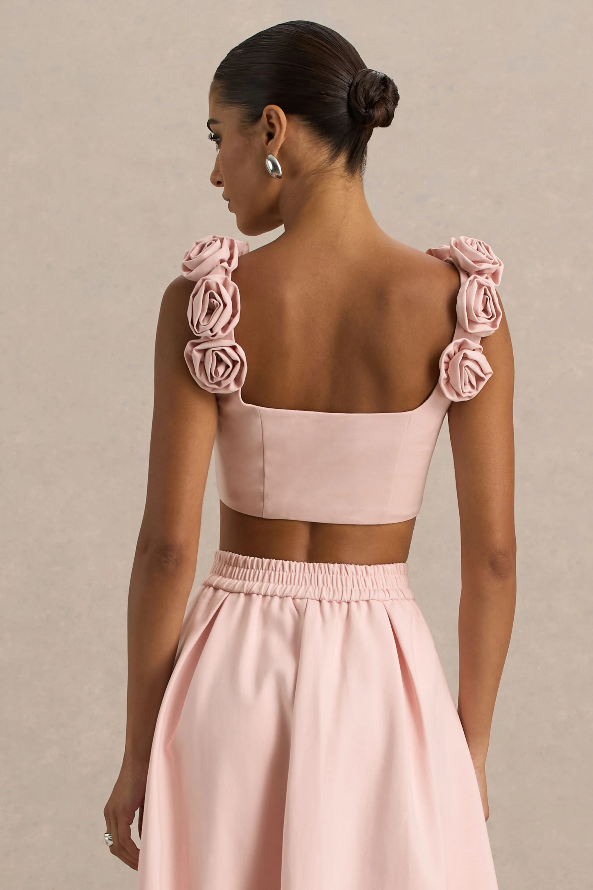 Blade | Baby Pink Scoop-Neck Crop Top With Corsage Details