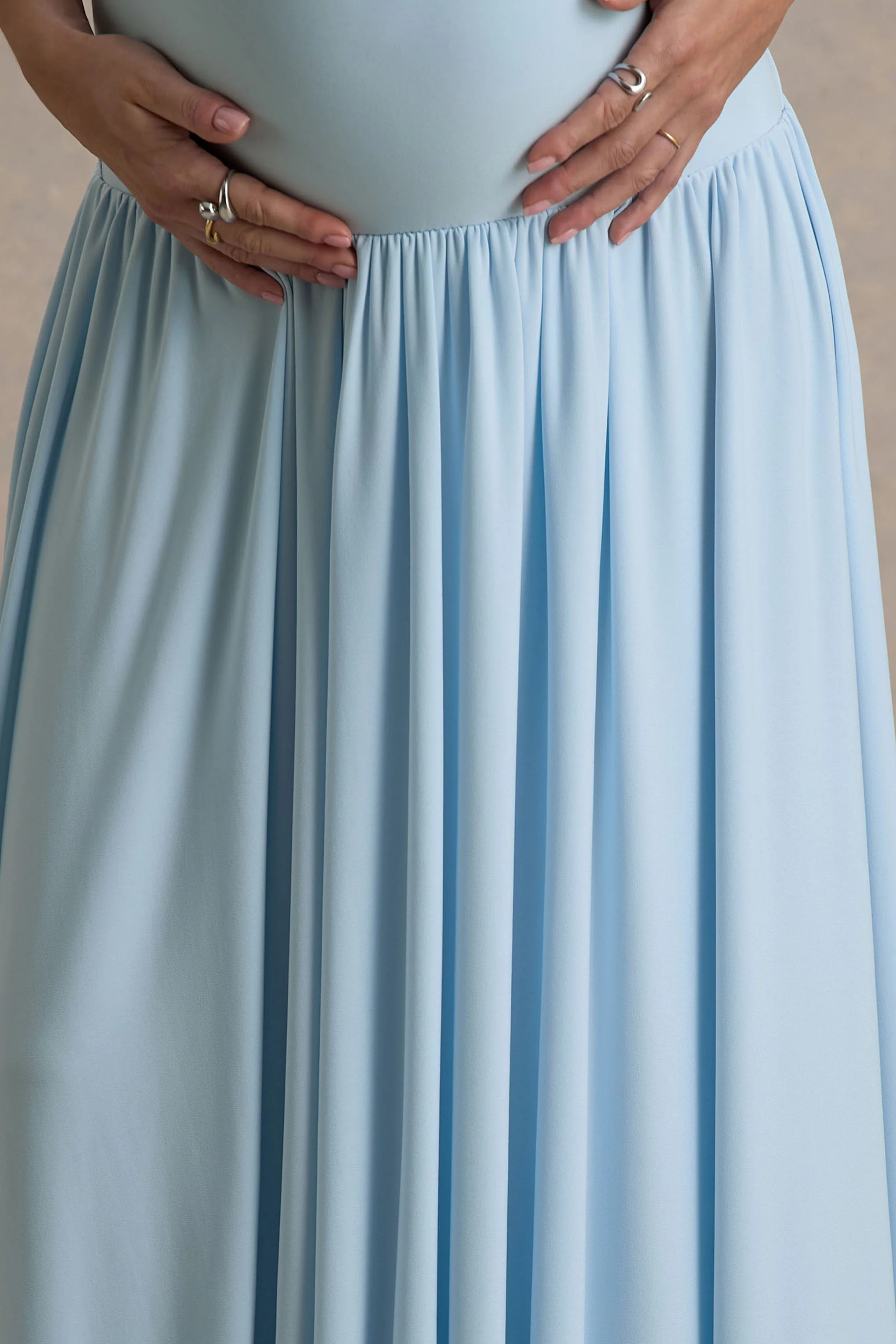 Outline | Powder Blue Maternity Maxi Dress With Draped Skirt