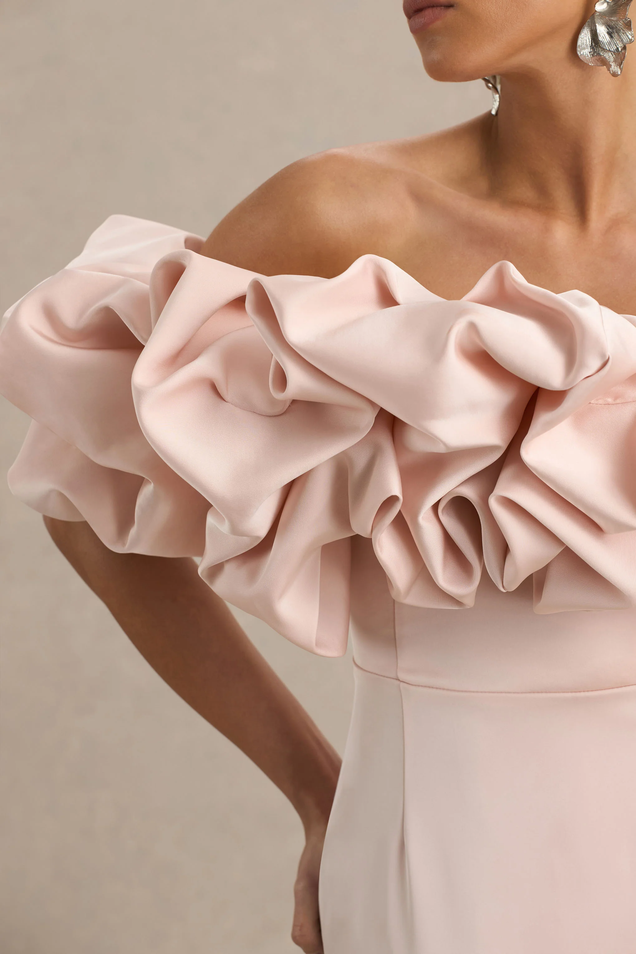 Allie | Pale Pink Puff Bardot Maxi Dress