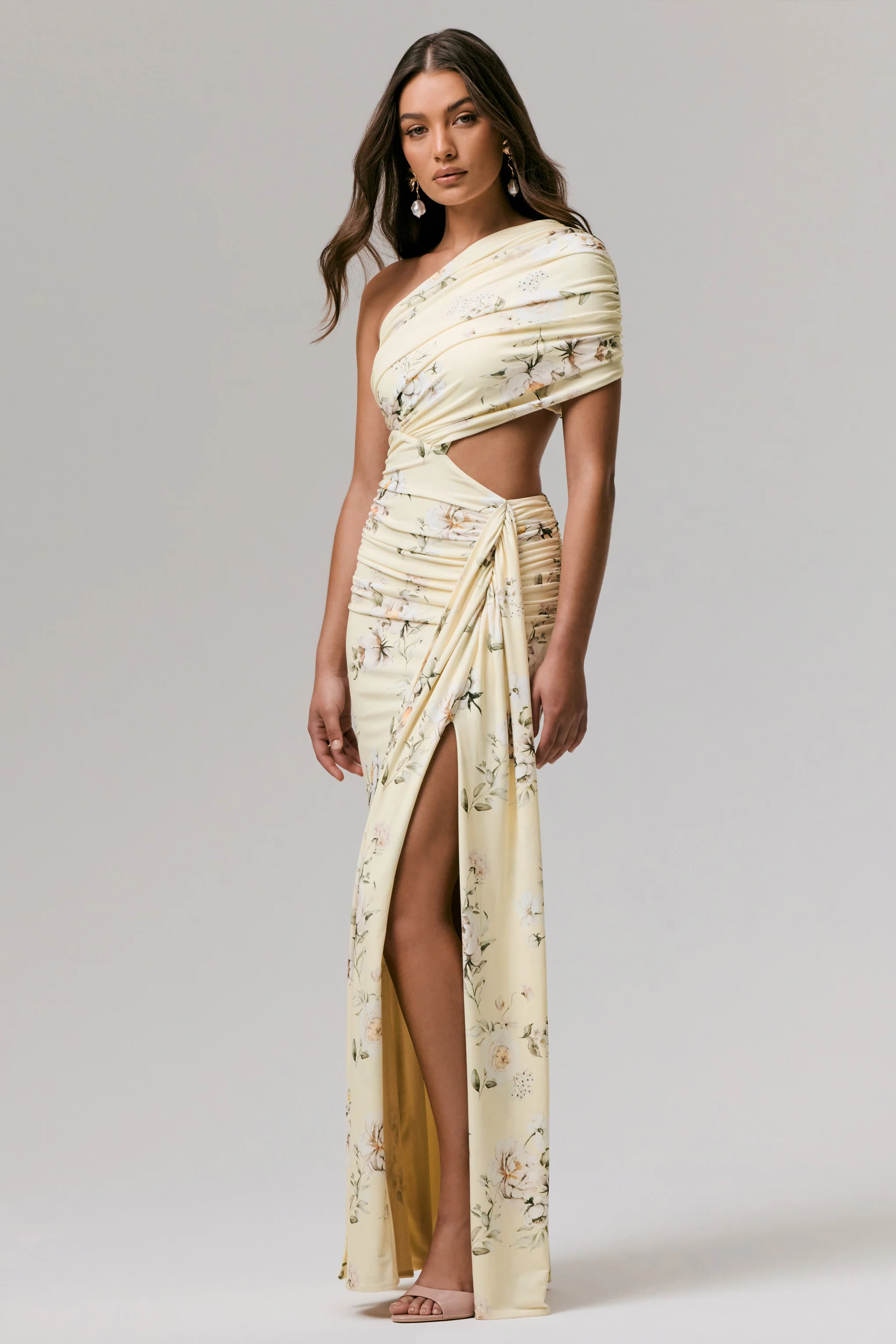 Overload | Lemon Print Asymmetric Wrap Split Maxi Dress