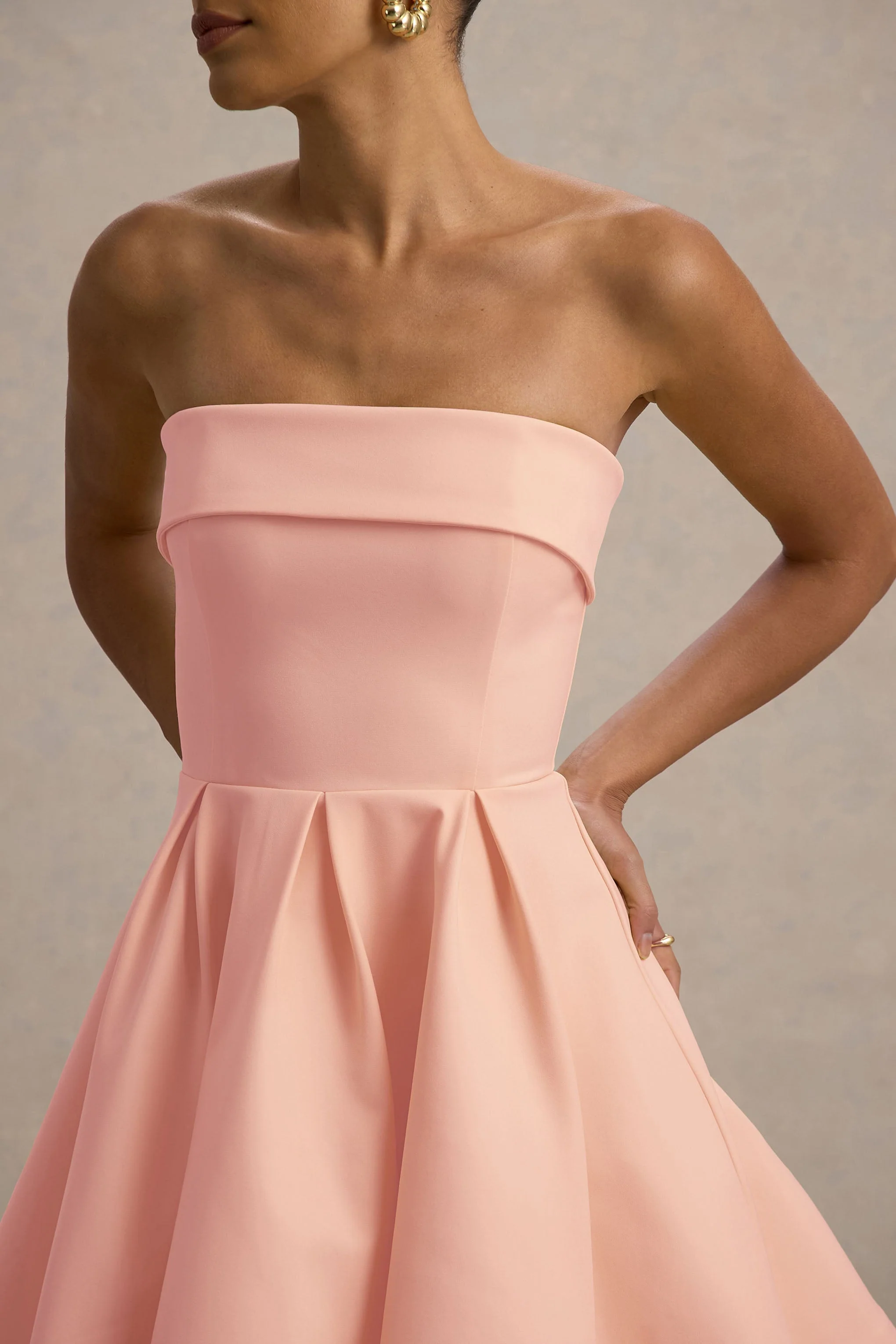 Bruna | Light Pink Bandeau Skater Mini Dress