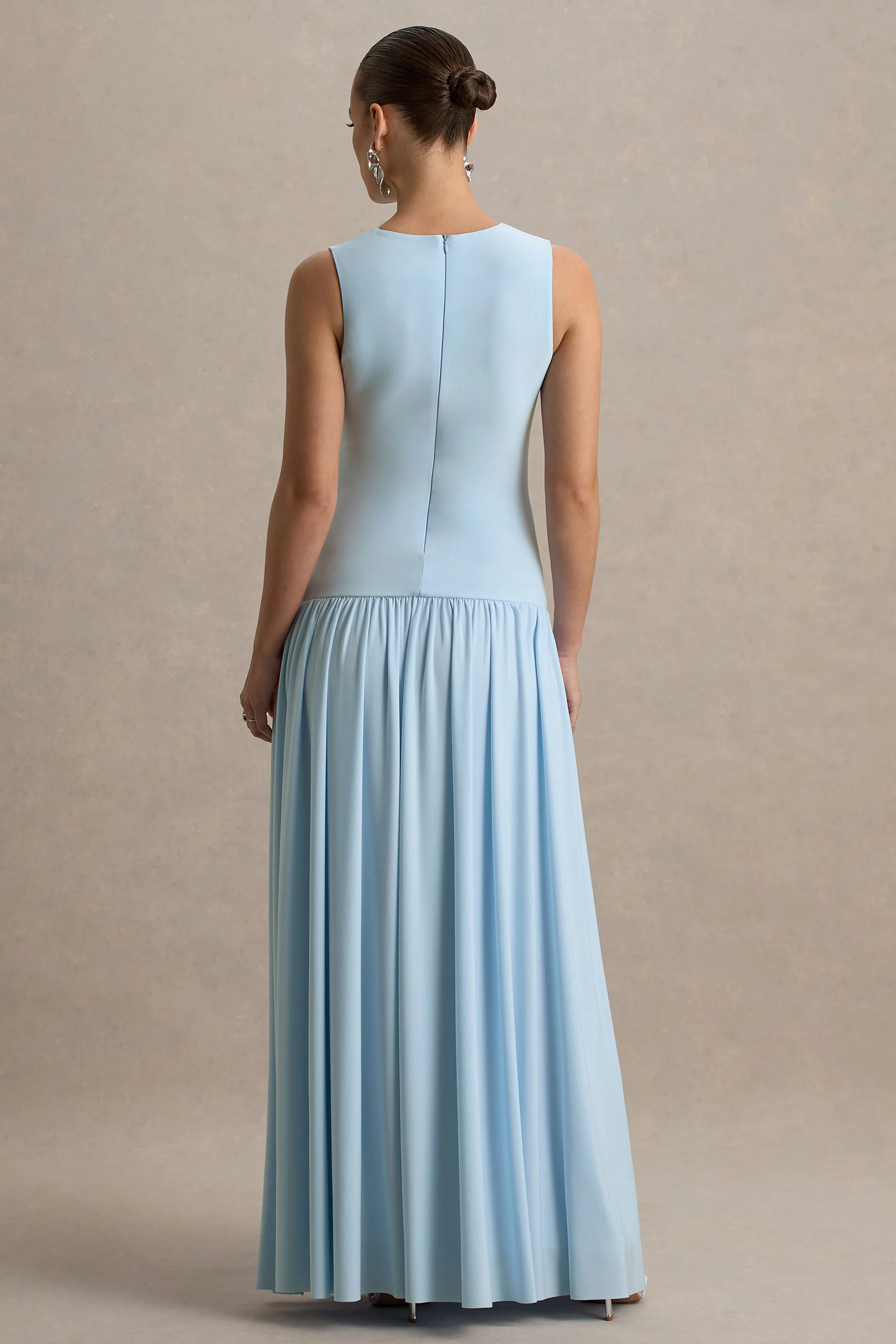Outline | Powder Blue Maternity Maxi Dress With Draped Skirt