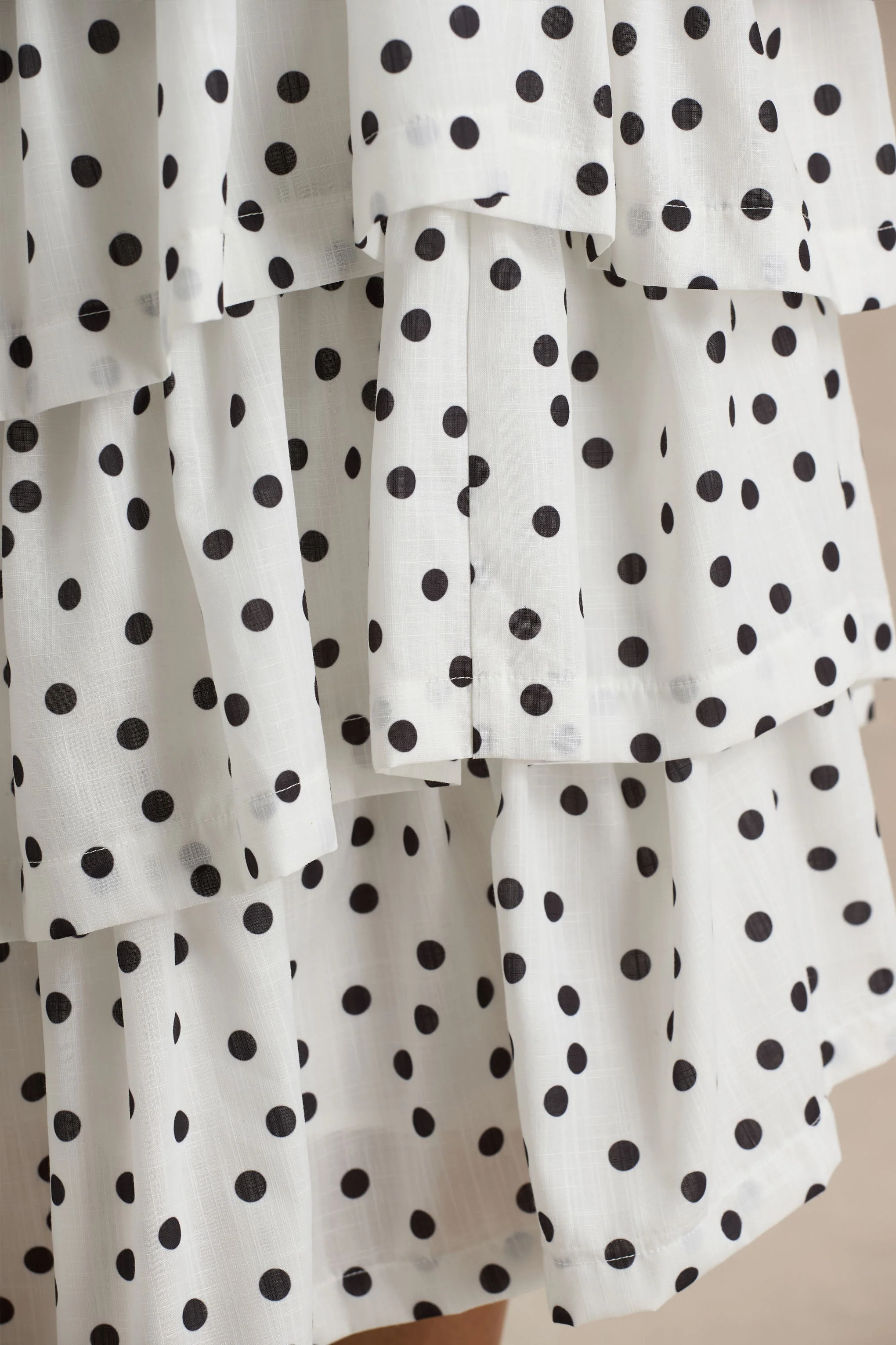 Violet | White Polka Dot Midi Dress With Halter-Neck and Ruffled Skirt