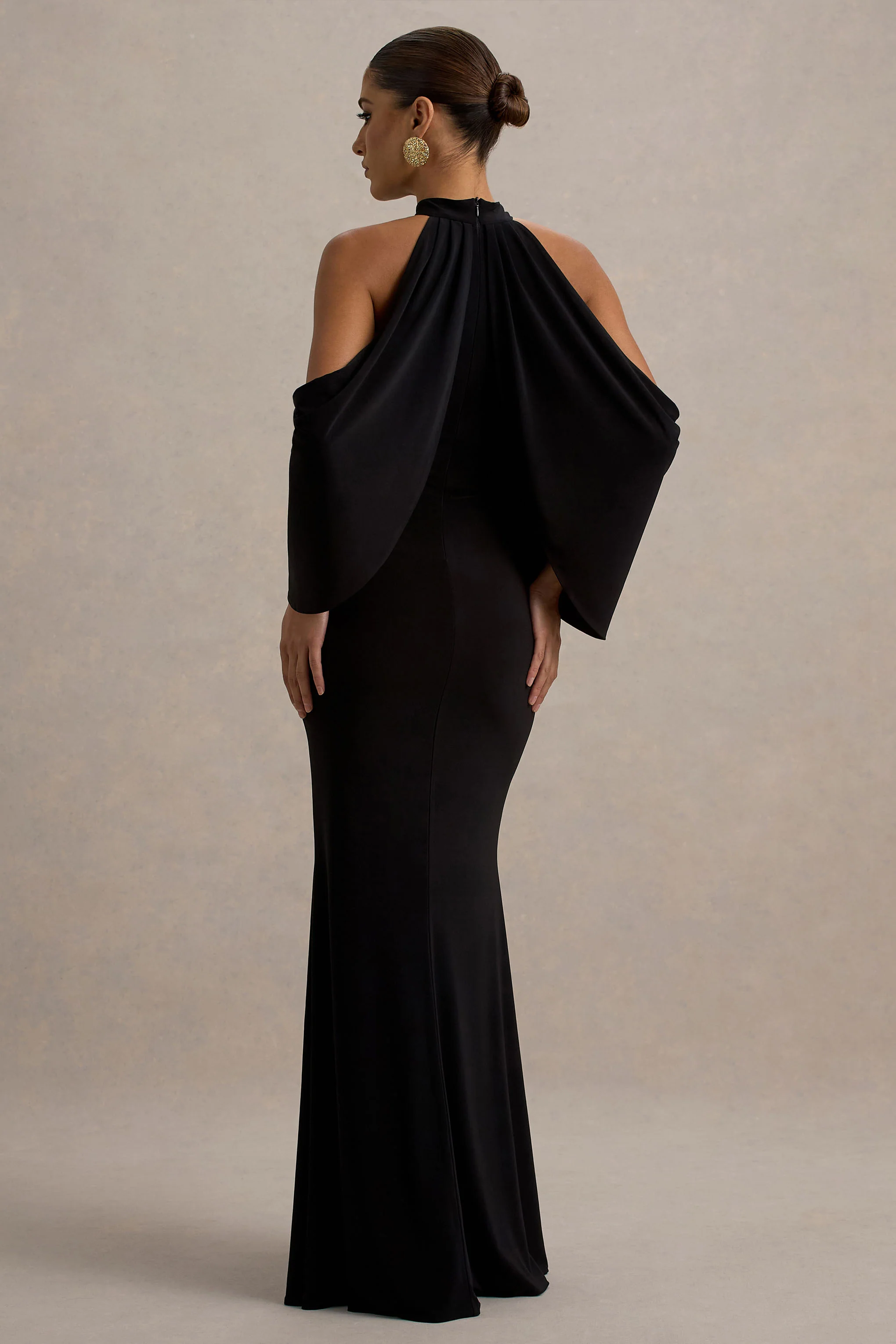 Teresa | Black High-Neck Cold-Shoulder Maxi Dress