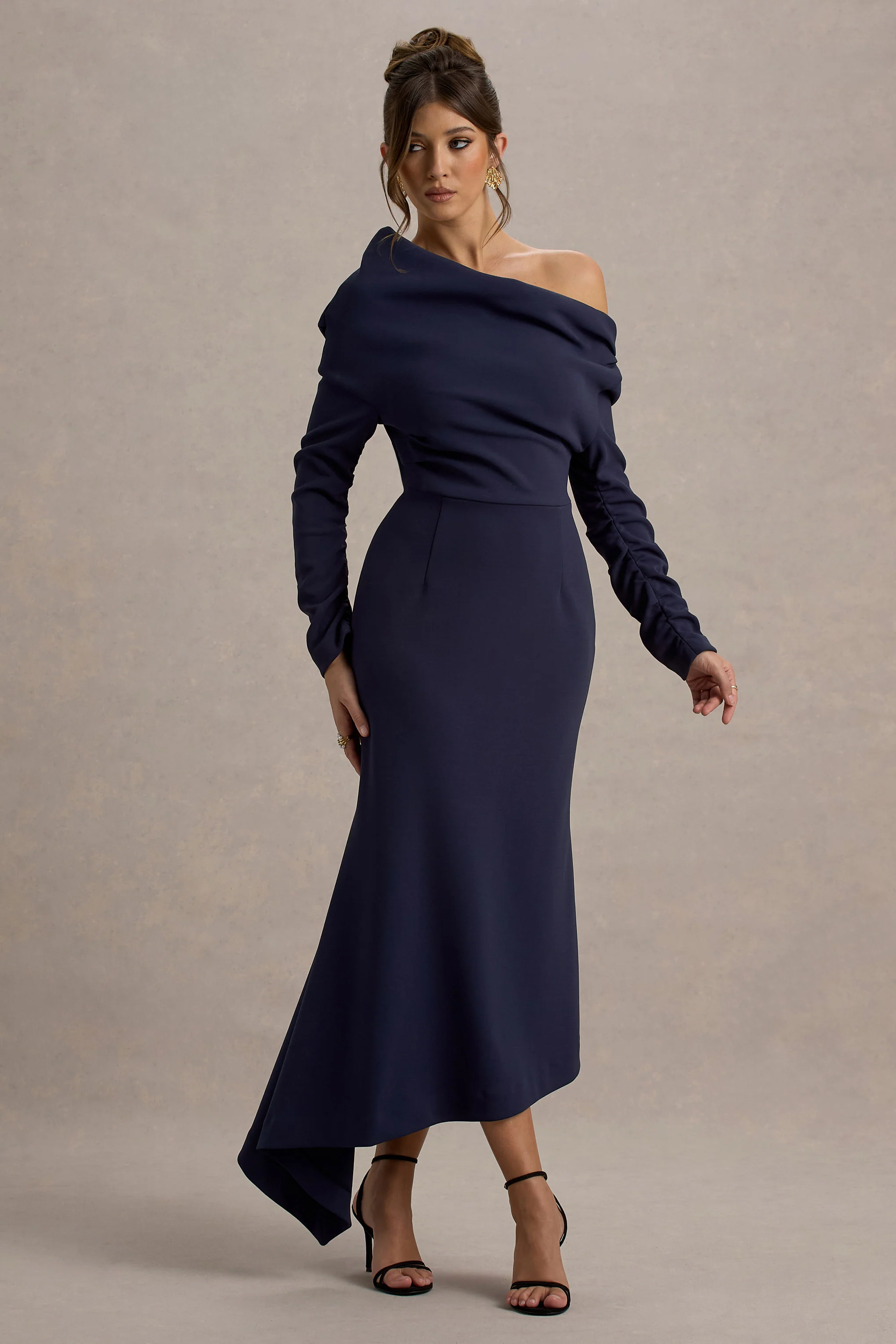 Lou | Navy One-Shoulder Asymmetric Maxi Dress