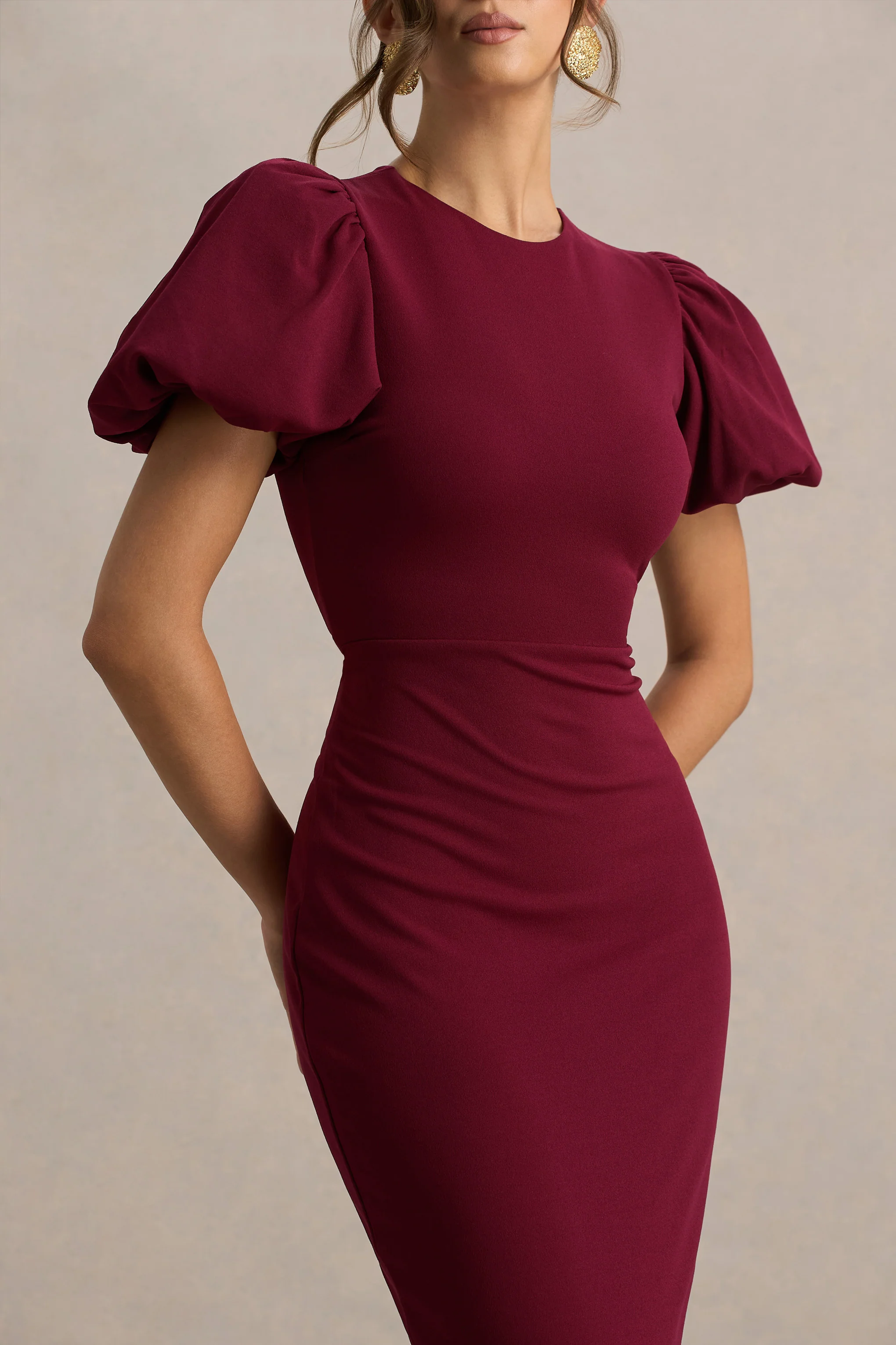 Dakota | Burgundy Puff-Sleeve Midi Dress