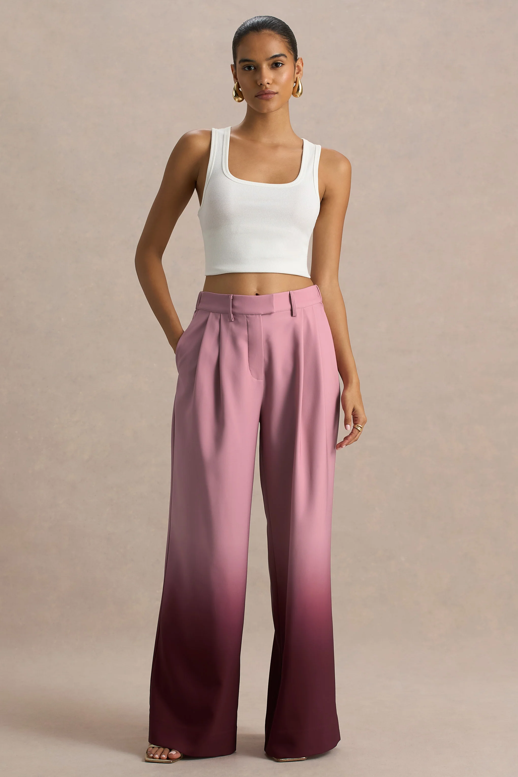 Safia | Cherry Ombre Satin Wide-Leg Trousers