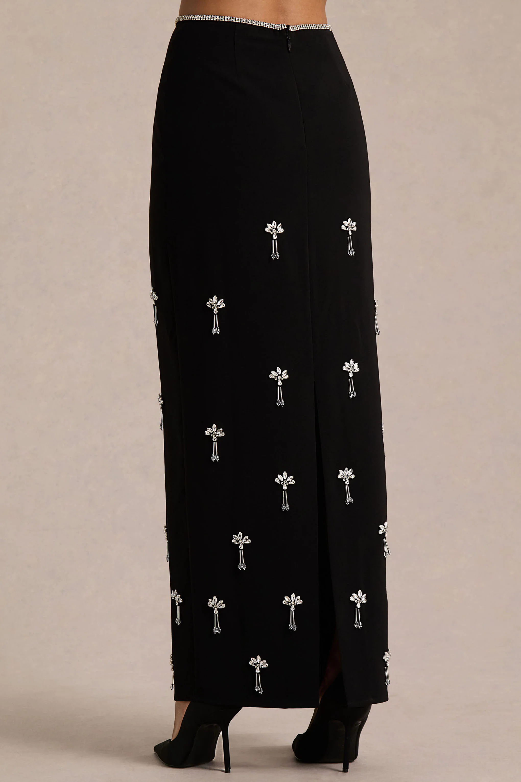 Aven | Black Hand-Embellished Maxi Skirt