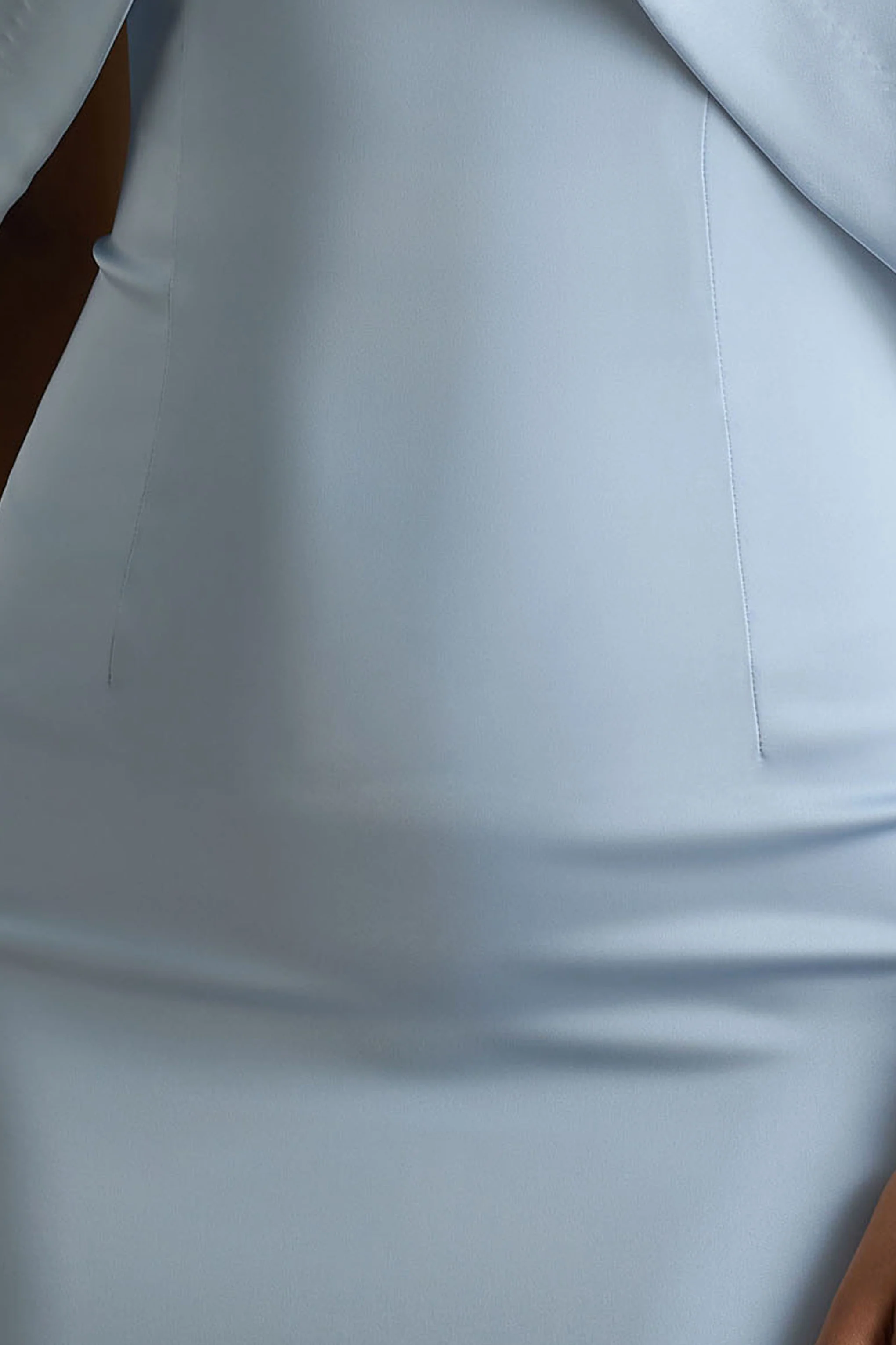 Sulliana | Powder Blue Satin High-Neck Maxi Dress With Embellished Detail And Cape Sleeves