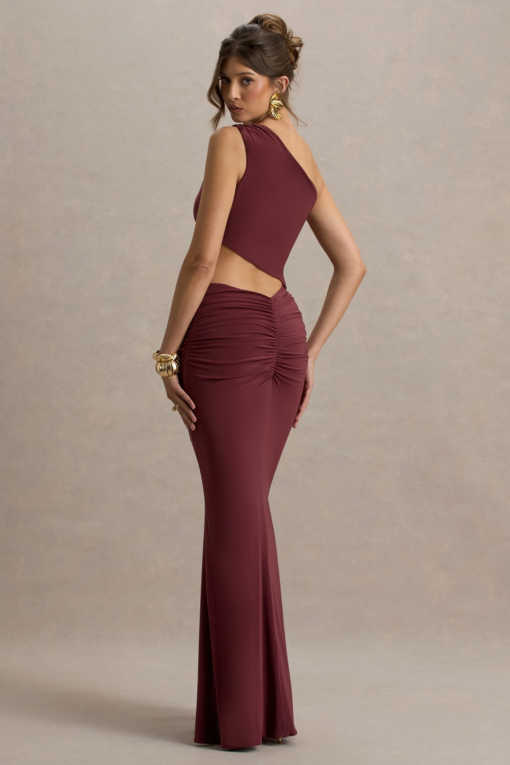 Sena | Burgundy Asymmetric Maxi Dress With Cut Out Details