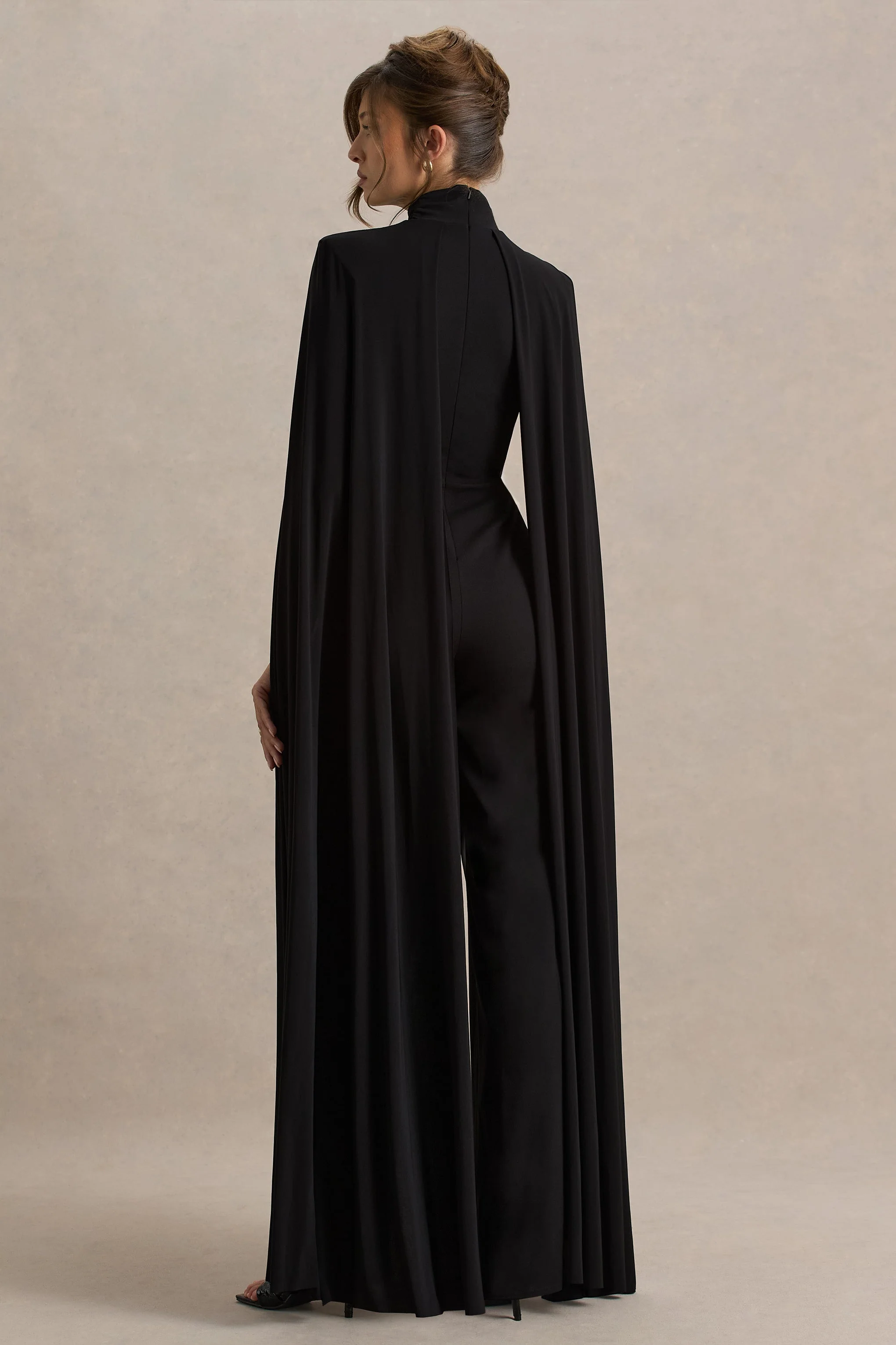 Dulcet | Black High-Neck Jumpsuit With Cape Sleeves