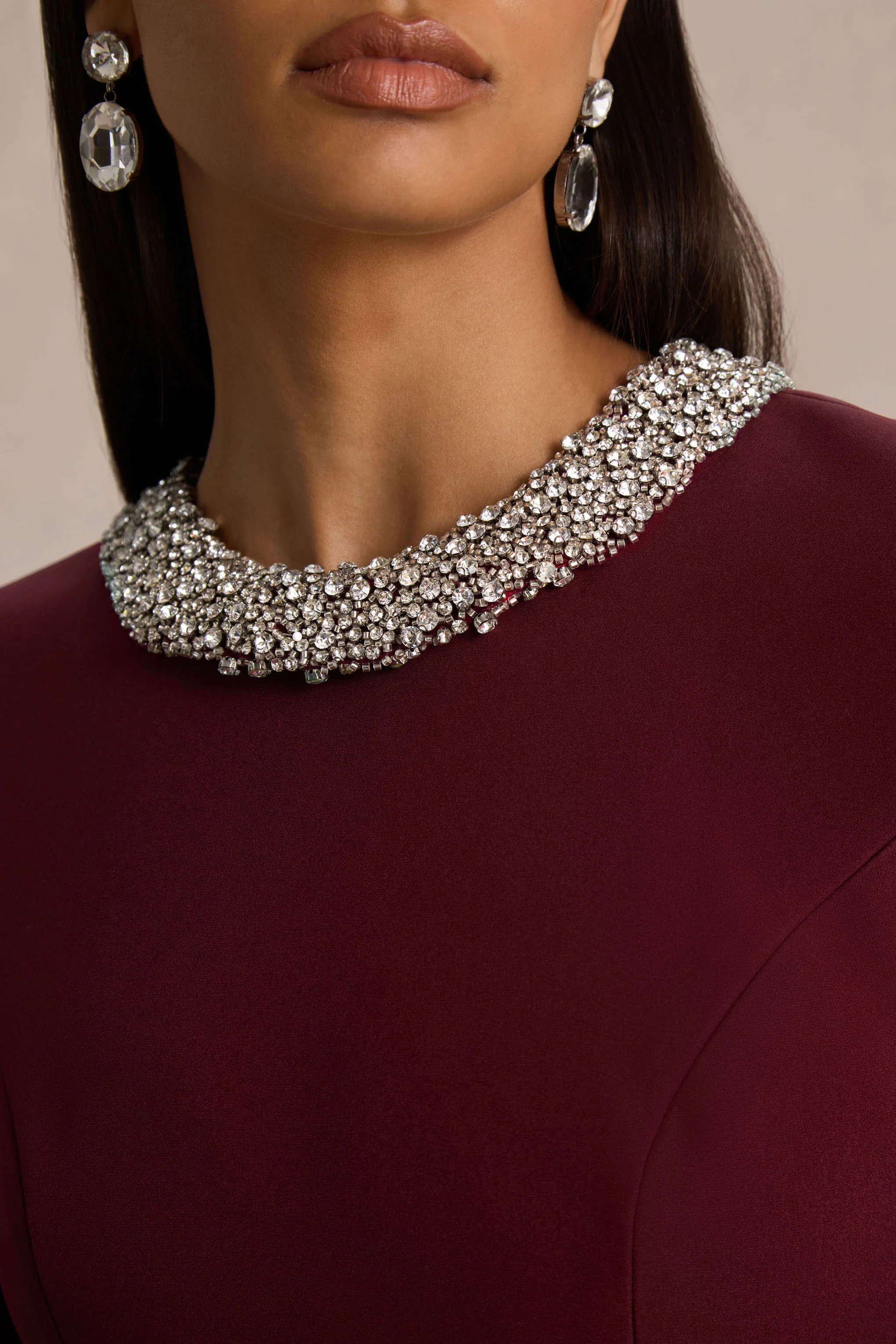 Eletta | Burgundy Embellished High-Neck Mini Dress