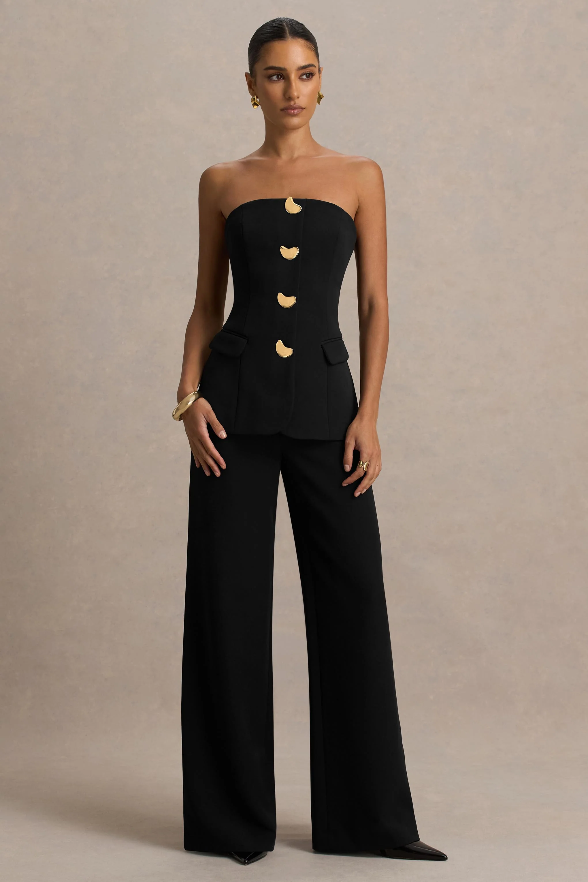 Zoey | Black Bandeau-Neck Jumpsuit