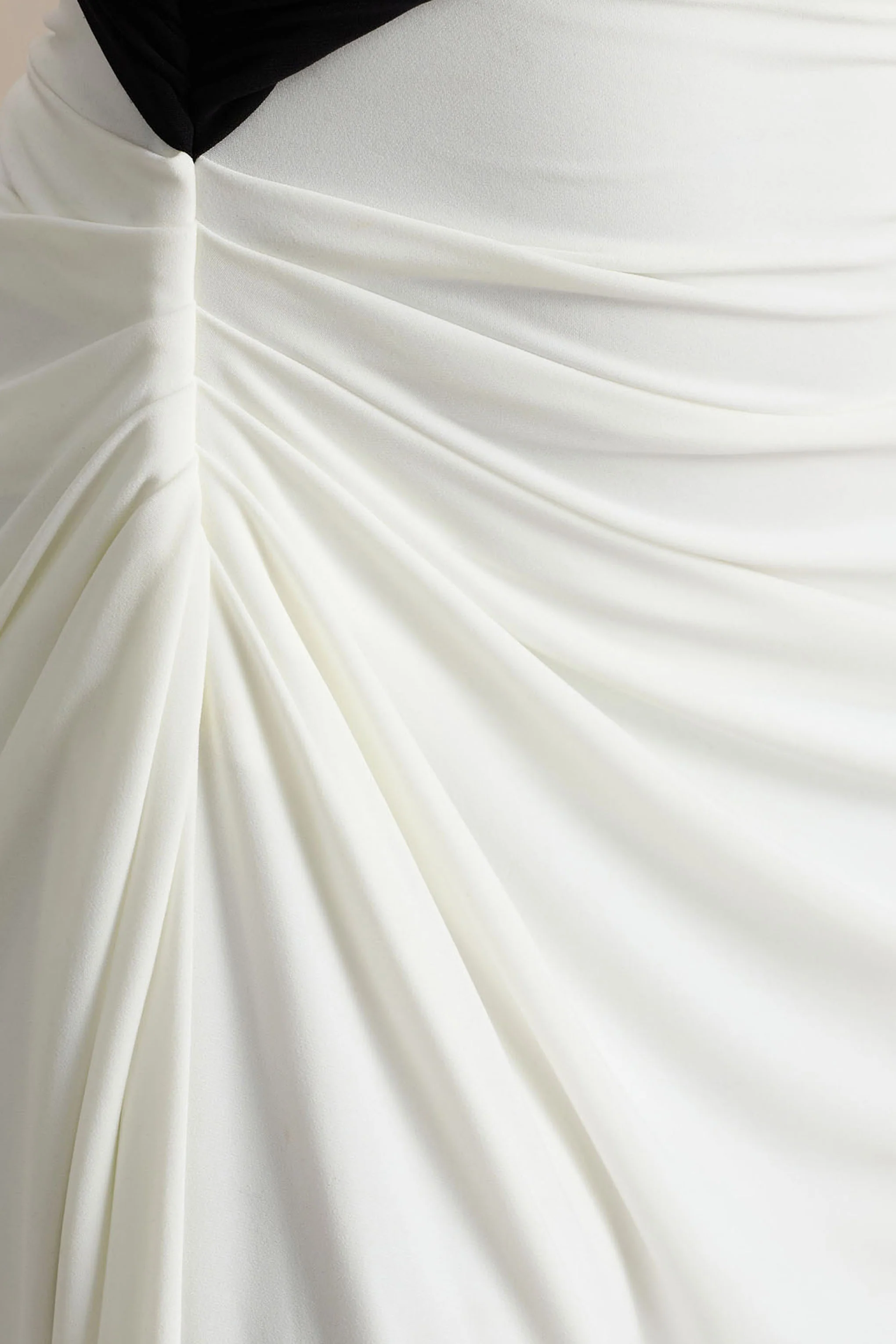 Malika | Black And White Asymmetric-Neck Maxi Dress With Body-Cut Out And Ruched Detailing