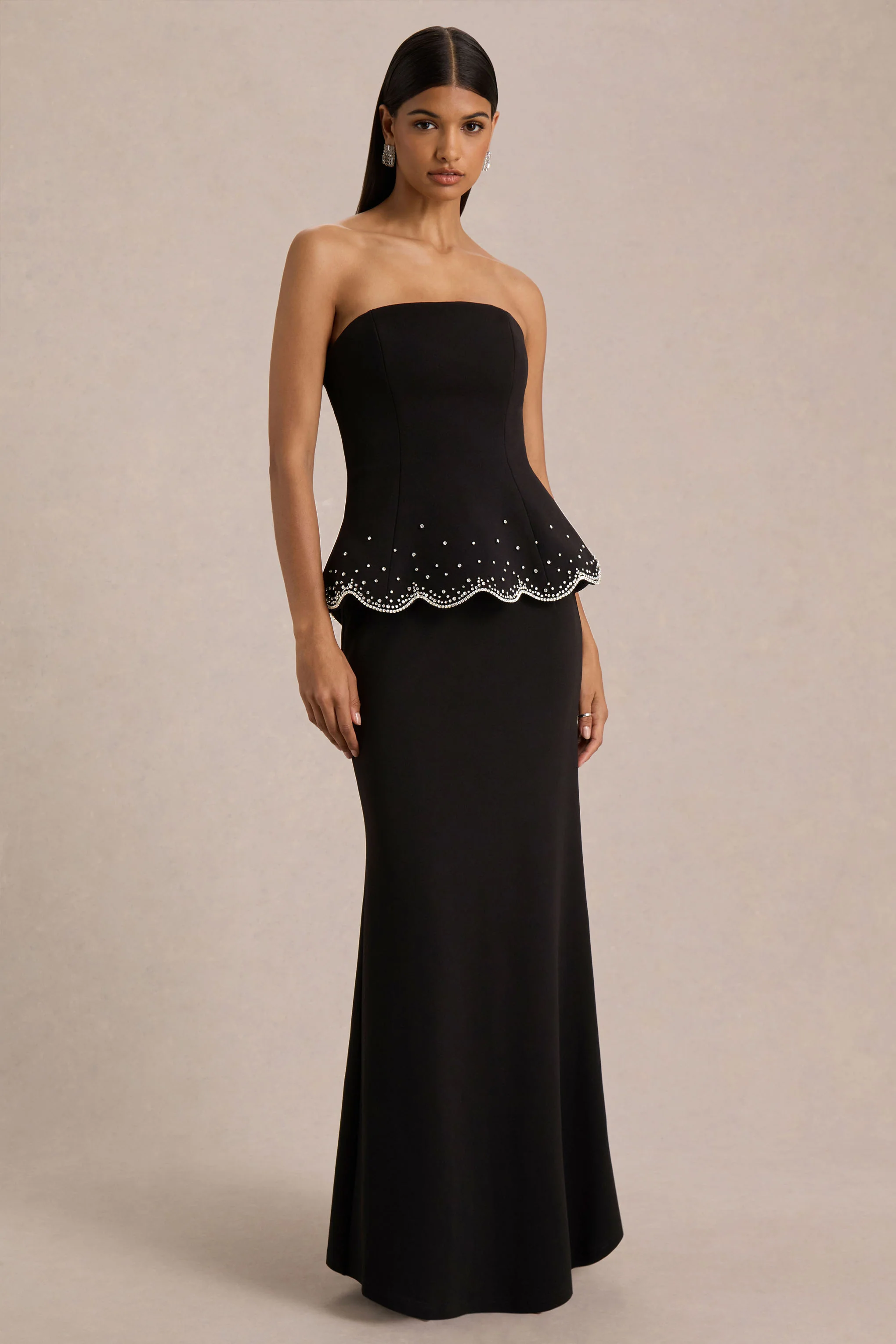 Robin | Black Hand-Embellished Strapless Corset Maxi Dress
